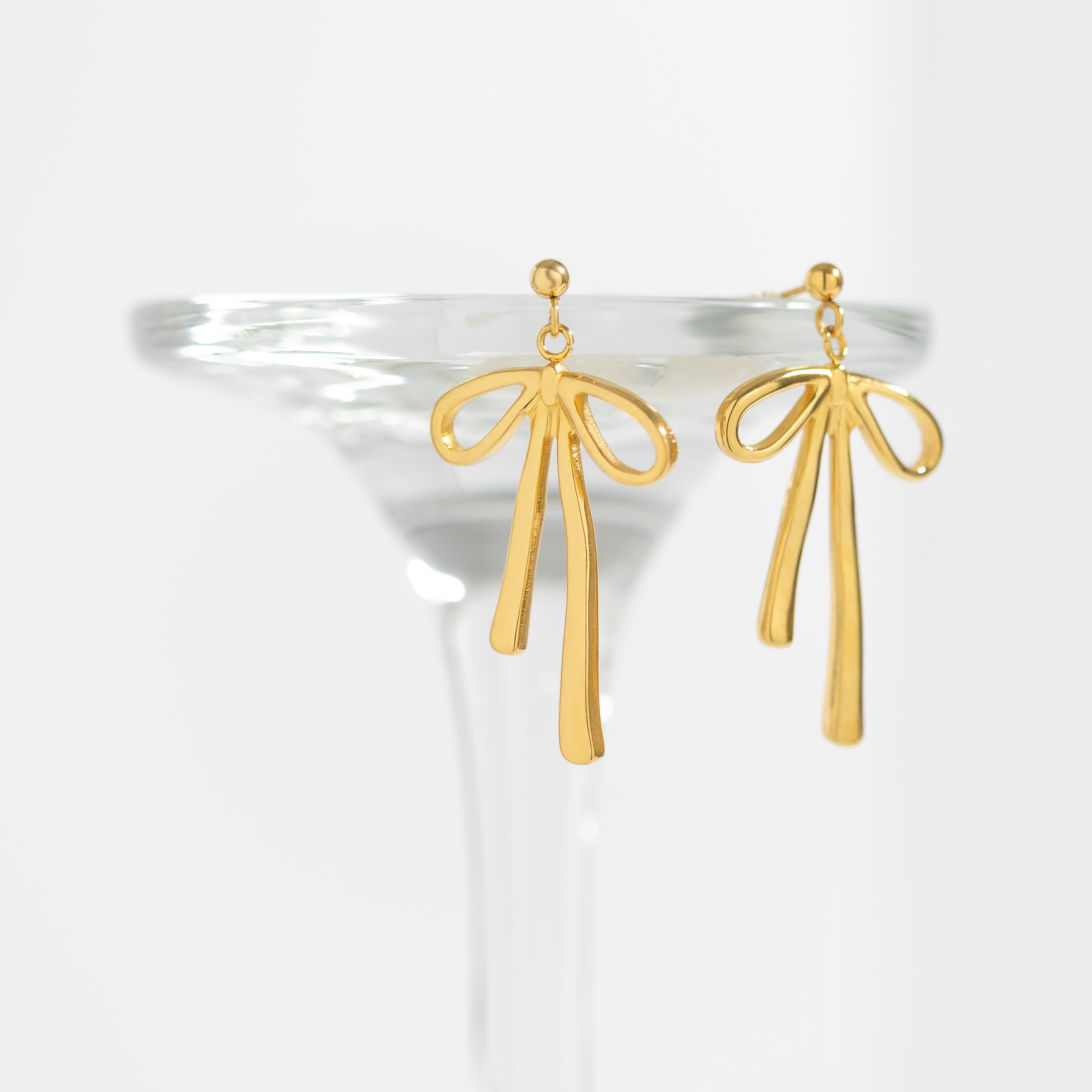 18K Gold PVD Stainless Steel Ribbon Bow Earrings / ERJ0084、mySite、dreamappss