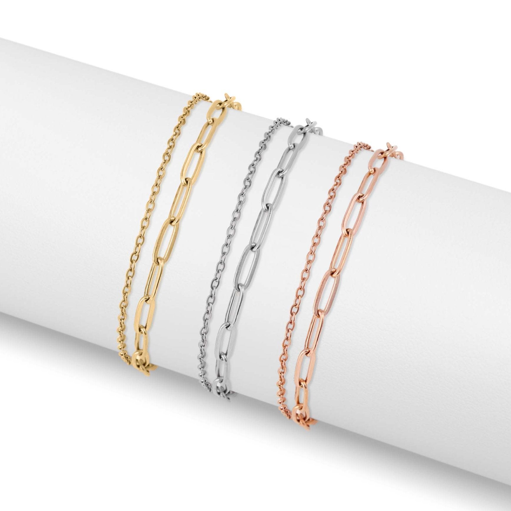 18K Gold PVD Stainless Steel Layered Loop and Paperclip Chain Anklet / SBB0326、mySite、dreamappss