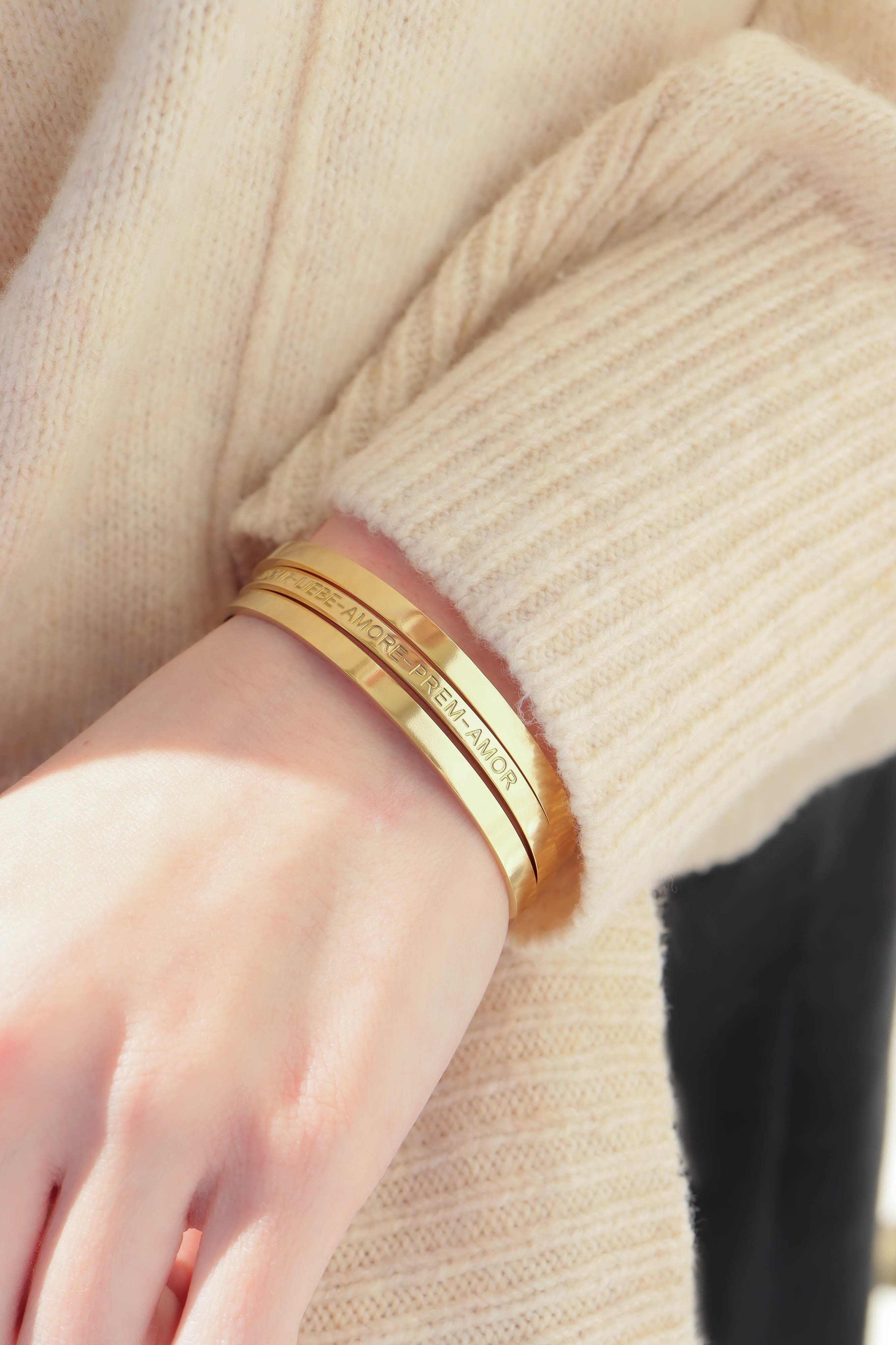 18K Gold PVD Stainless Steel Love Languages 3 Pc Bangle Set / BRJ1012、mySite、dreamappss