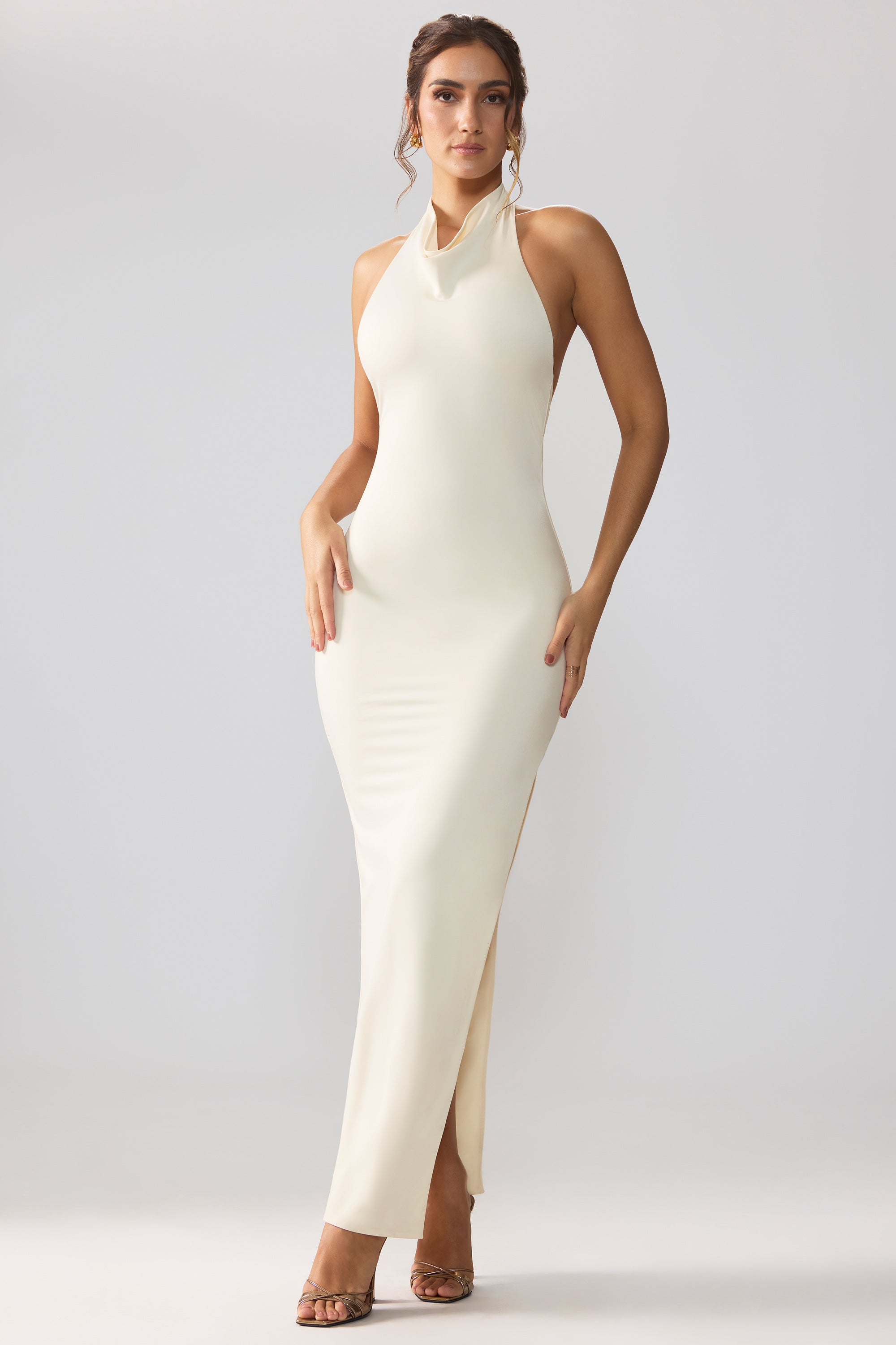Premium Jersey Cowl Neck Backless Maxi Dress in Ivory、mySite、solidvoid