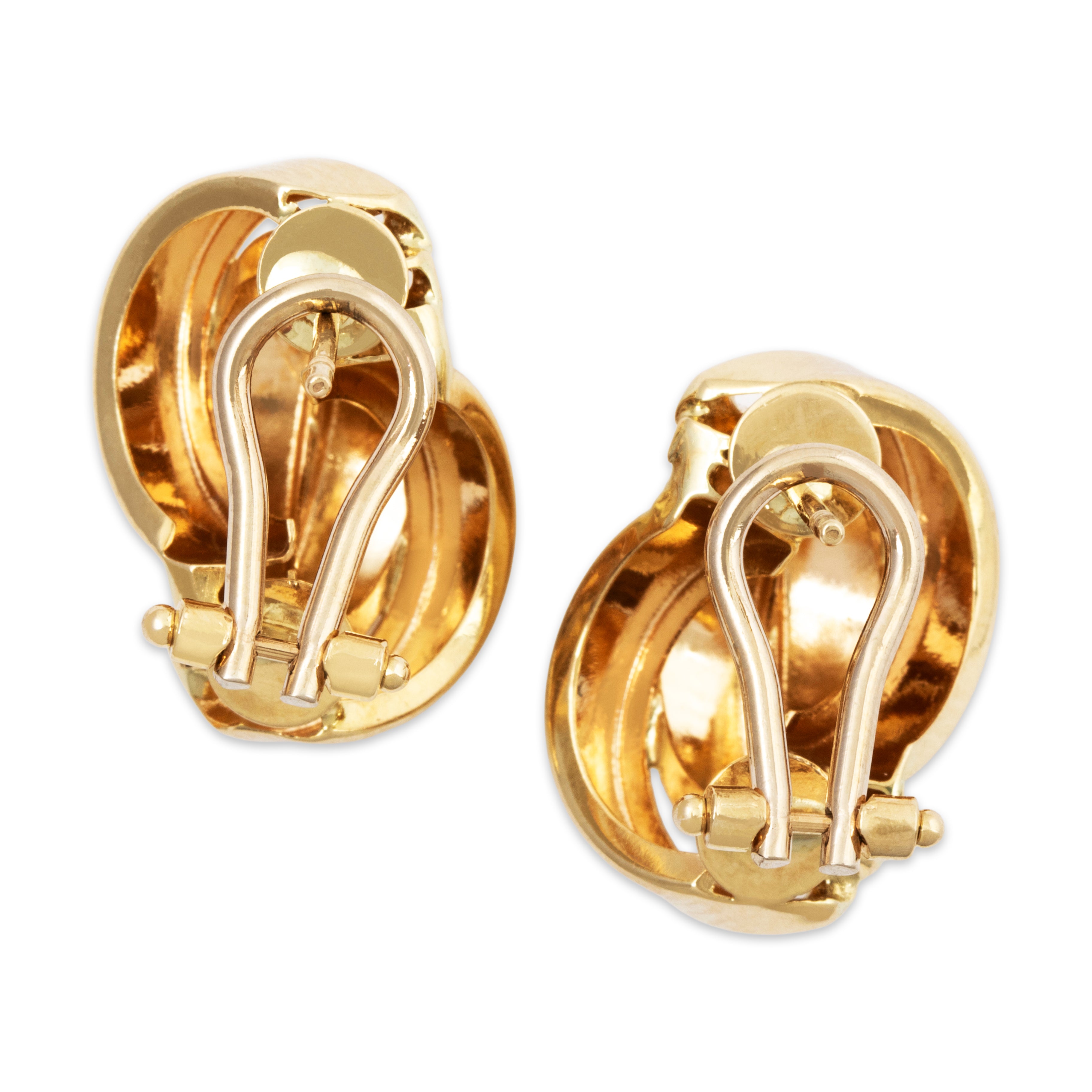 Vintage Italian 14k Yellow Gold Statement Twists Omega Back Earrings、mySite、hinf8tx79