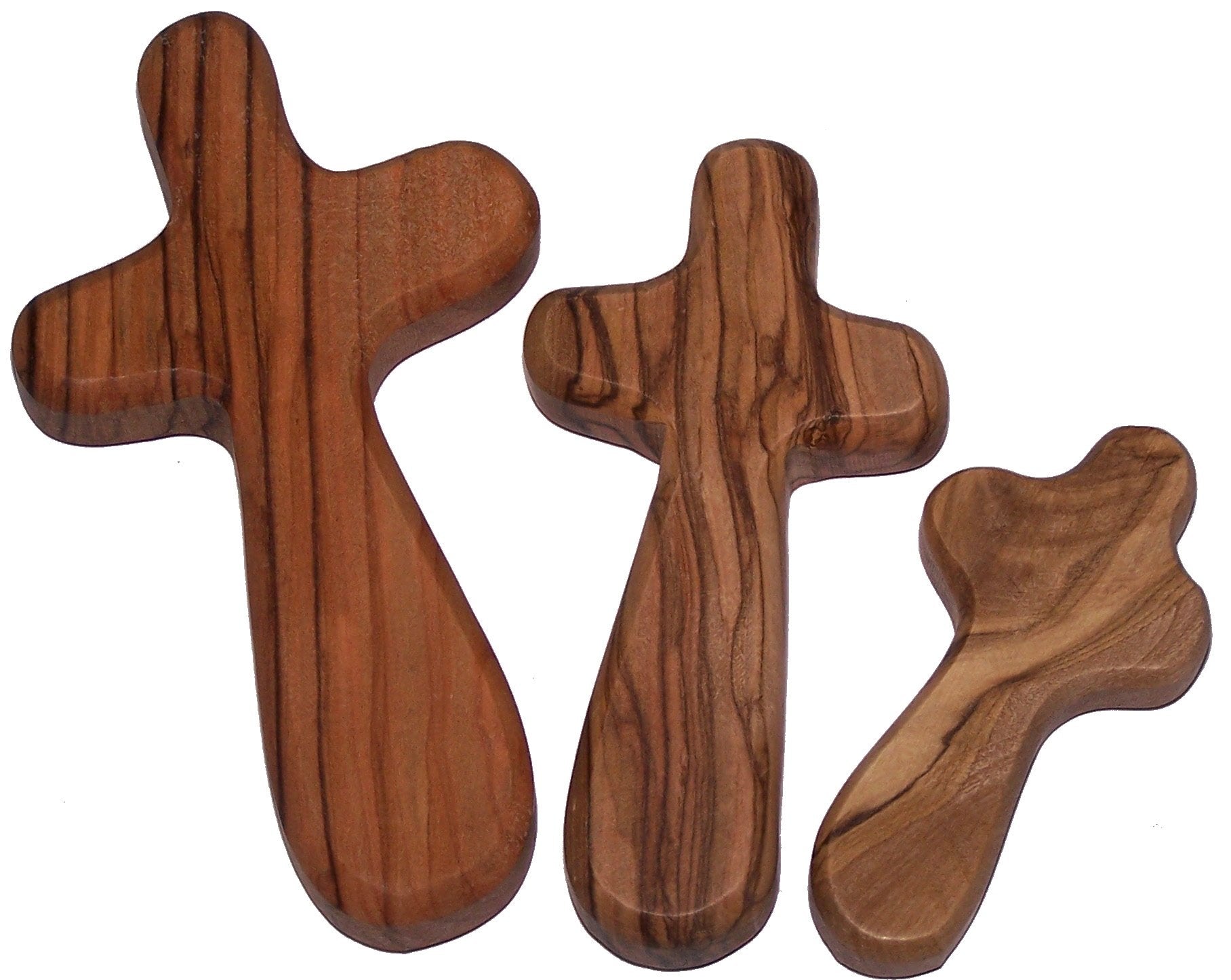 Holy Land Market Three Olive Wood Comfort Handheld Crosses with Velvet Bags & Lord's Prayer Cards - Set of Three Sizes、mySite、topwebapps