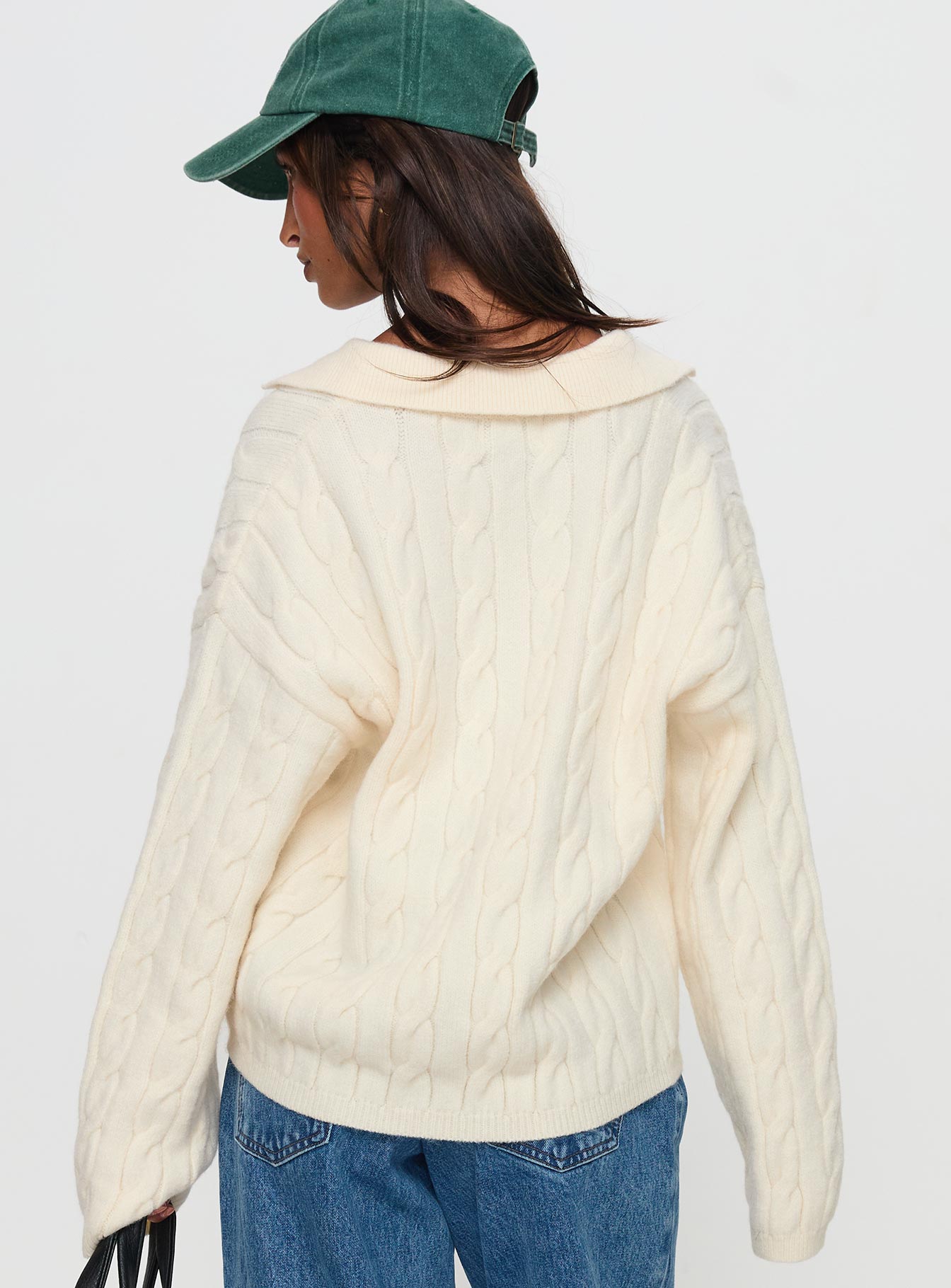 Brodey Collared Cable Knit Sweater Cream、mySite、solidvoid