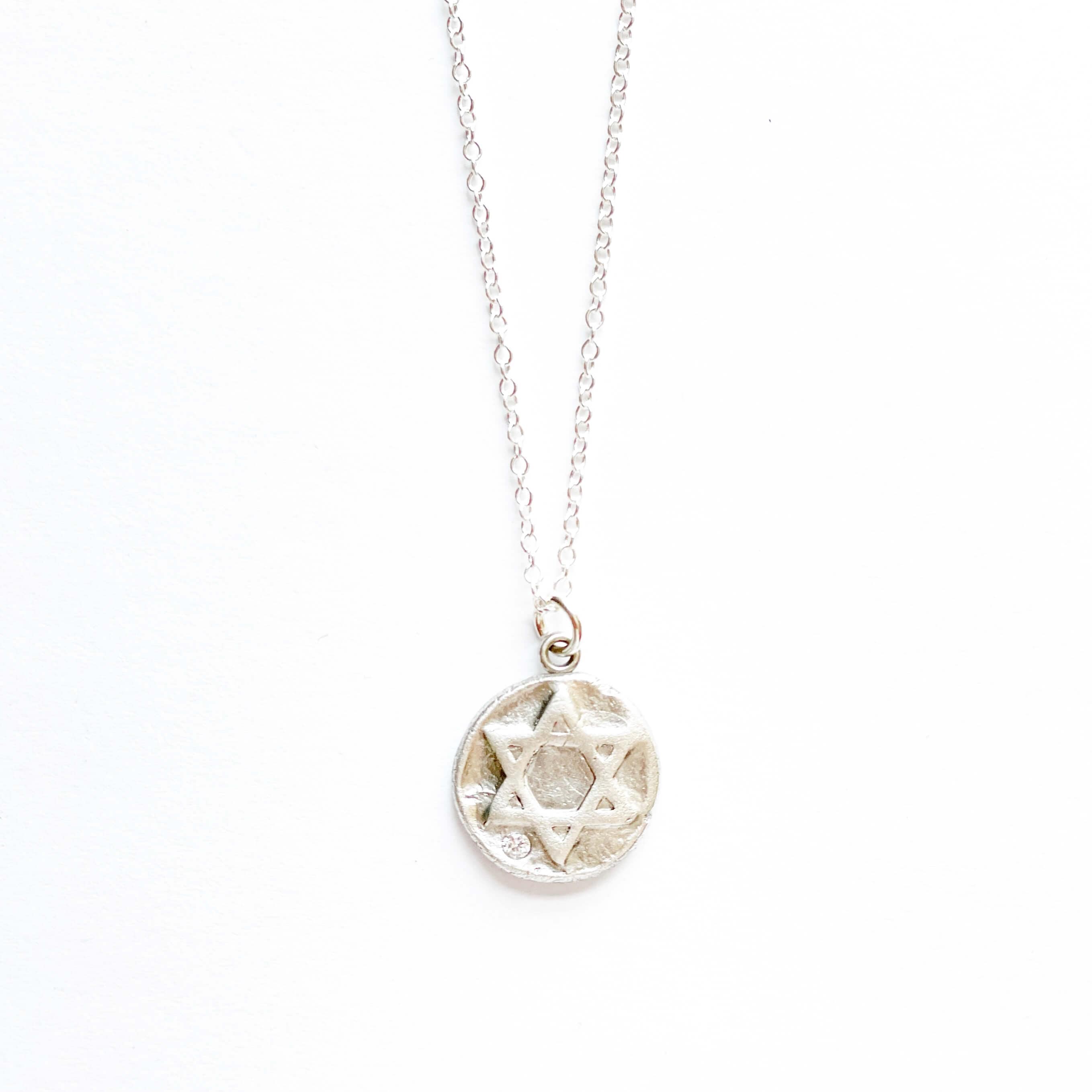 Rustic Star of David Sterling Silver Necklace with Crystal、mySite、topwebapps