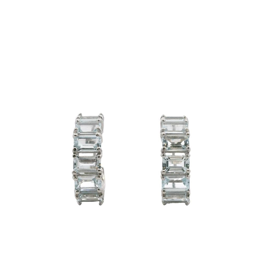 Estate 14K White Gold 2.76ctw Emerald Cut Aquamarine Hoop Earrings、mySite、botmansion