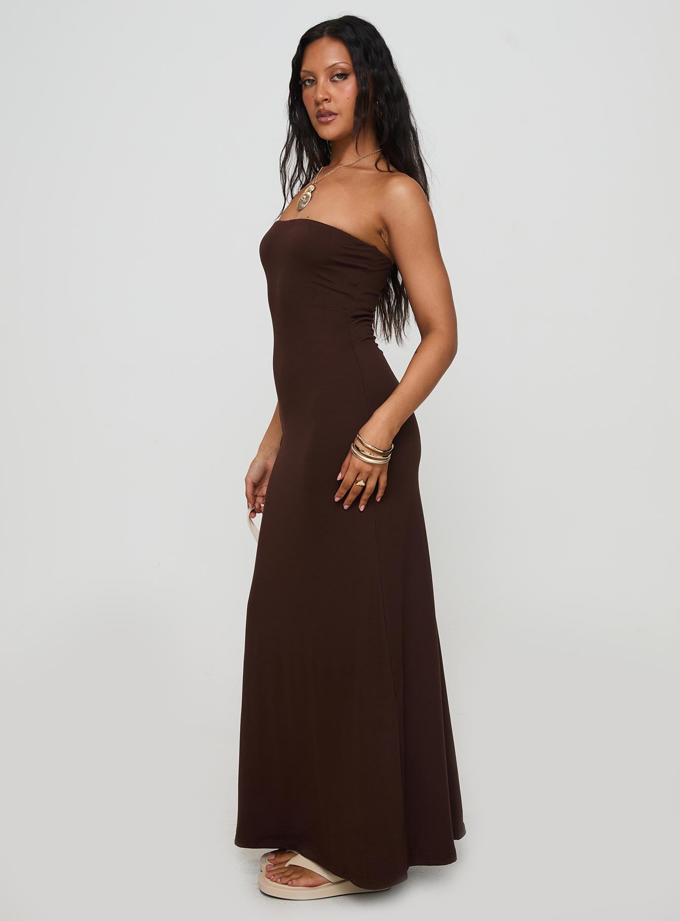 Bellaire Strapless Maxi Dress Brown、mySite、solidvoid