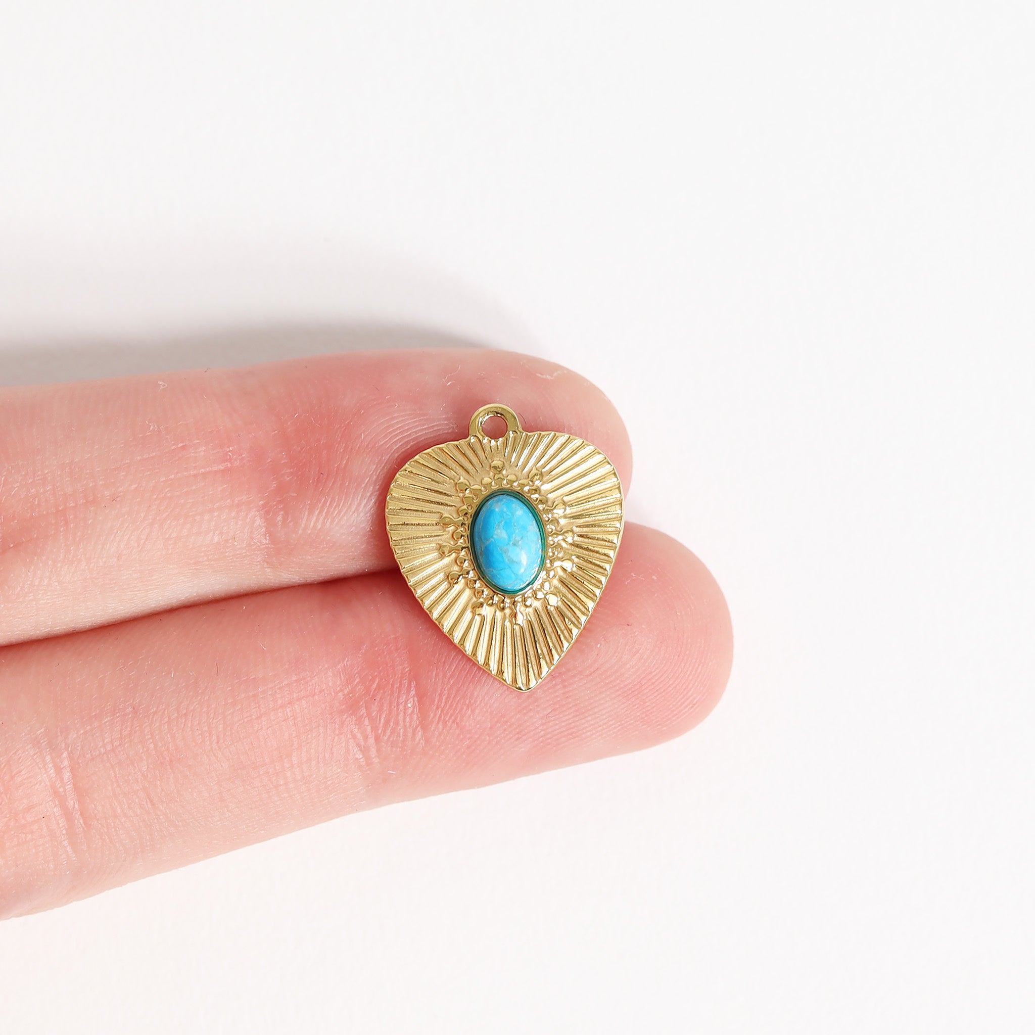 18K Gold PVD Stainless Steel Sunburst Heart Semi Precious Stone Charm / PDL0120、mySite、dreamappss