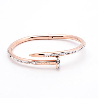 Stunning Nail Bangle Bracelet-Hinged with Cubic Zirconia Stainless Steel, 18K Gold Plated、mySite、g9winljtr