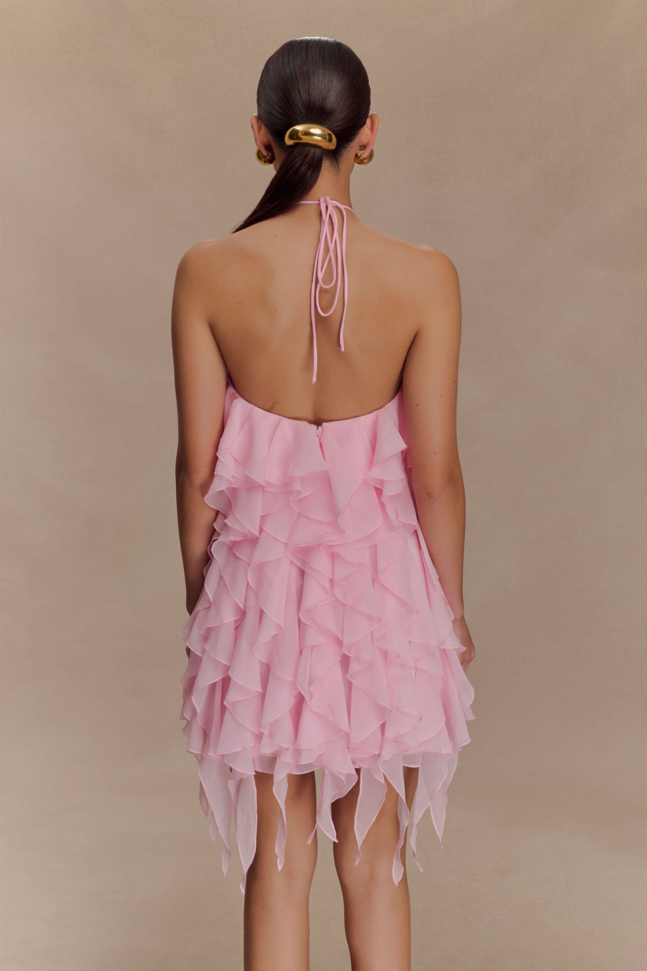 Marigold Ruffle Halter Mini Dress - Powder Pink、mySite、solidvoid