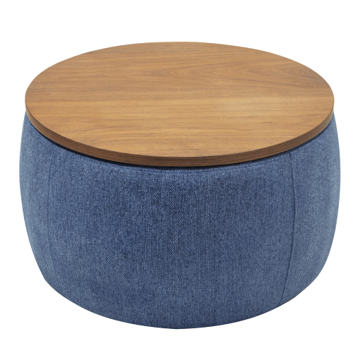 Round Storage Ottoman, 2 in 1 Function, Work as End table and Ottoman, Grey (25.5"x25.5"x14.5")、、casual
