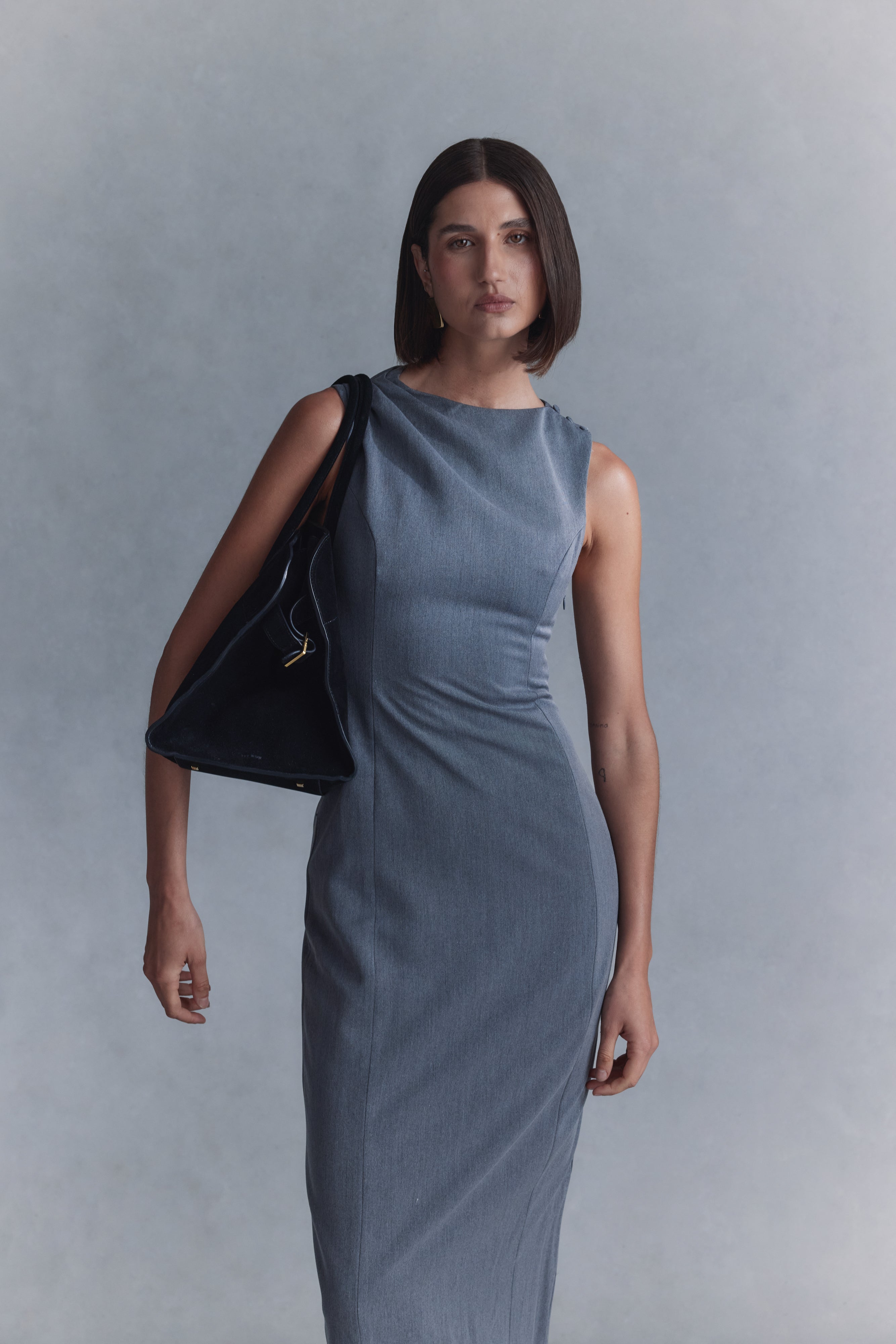 Taylor Draped Crepe Midi Dress - Charcoal Marle、mySite、solidvoid