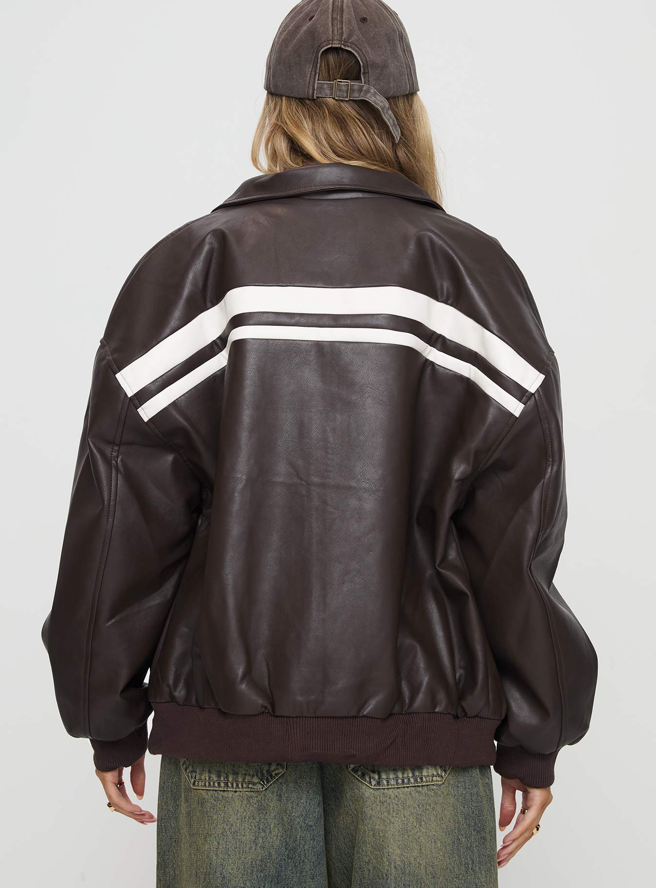 Goldsmith Faux Leather Bomber Jacket Chocolate / White、mySite、solidvoid