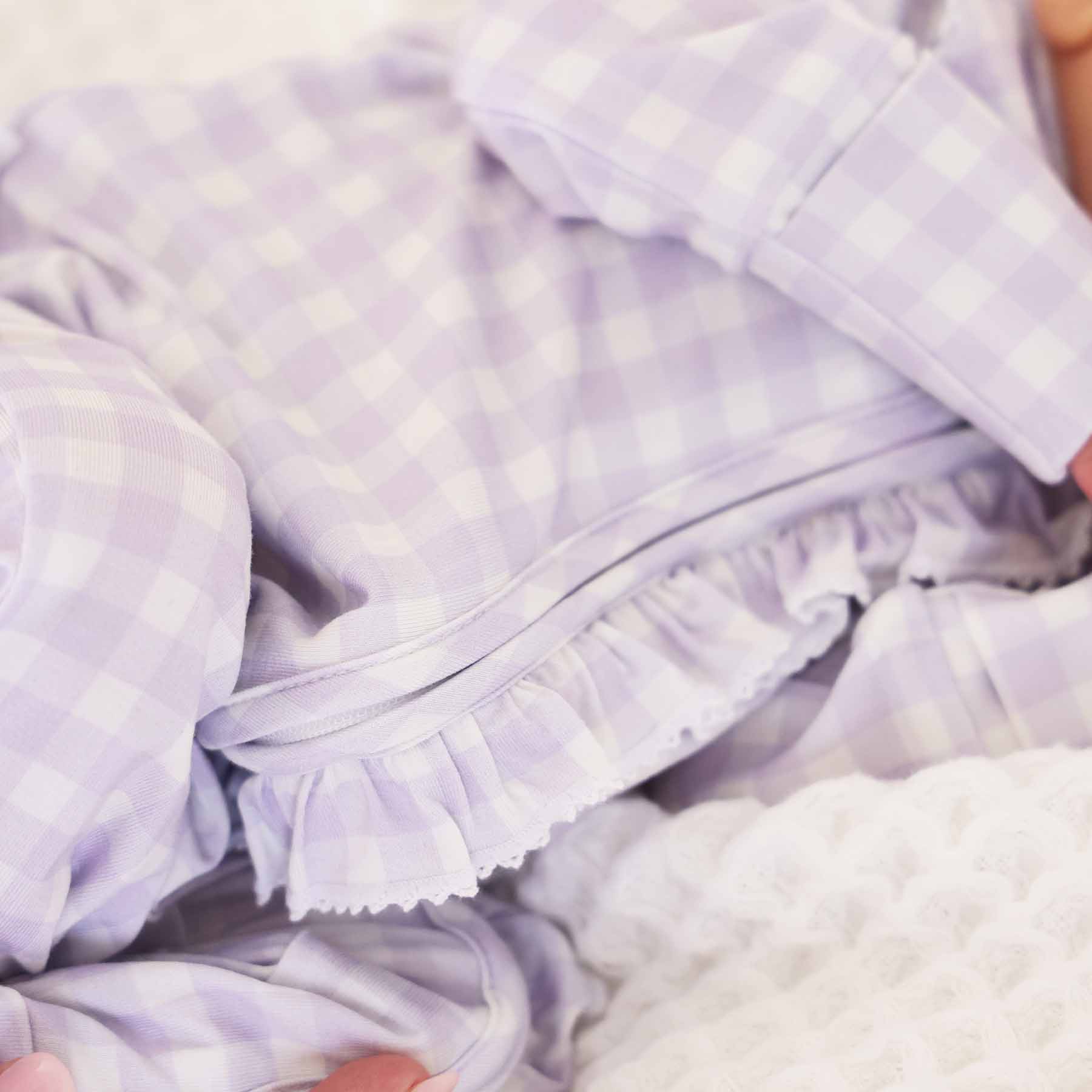  Peter Pan Collar Ruffle Zipper Footie | Lilac Gingham、mySite、layawaytickets