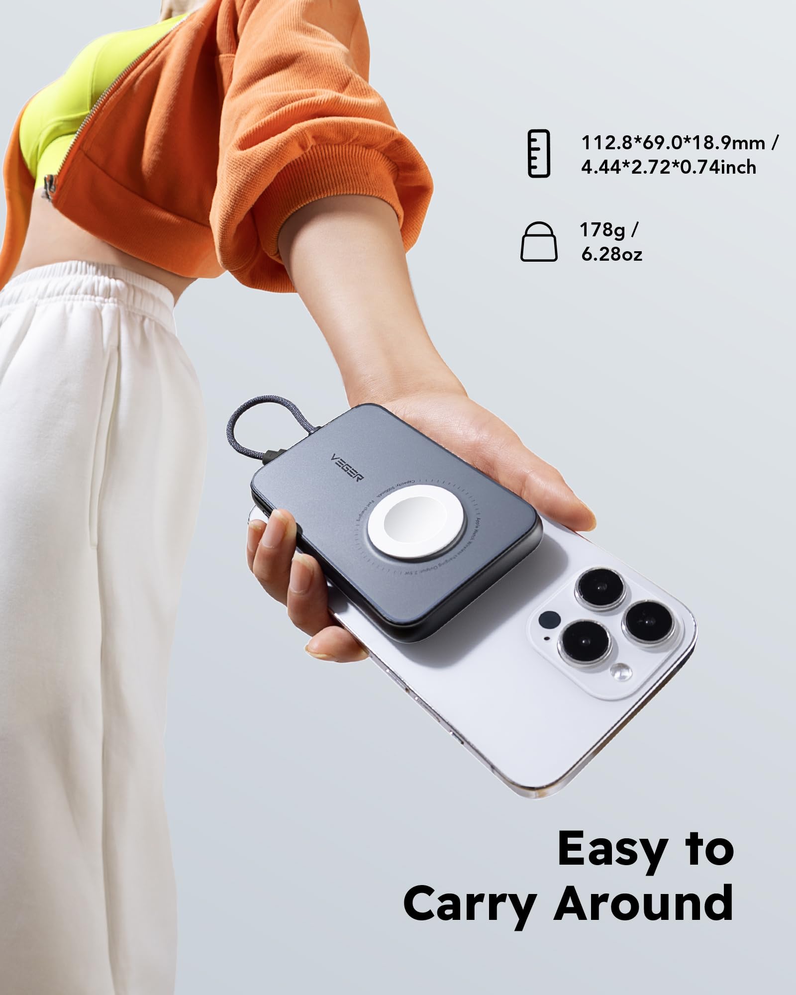 10000mAh Portable Charger with Built in Cable (Removable)、mySite、fannypackpong