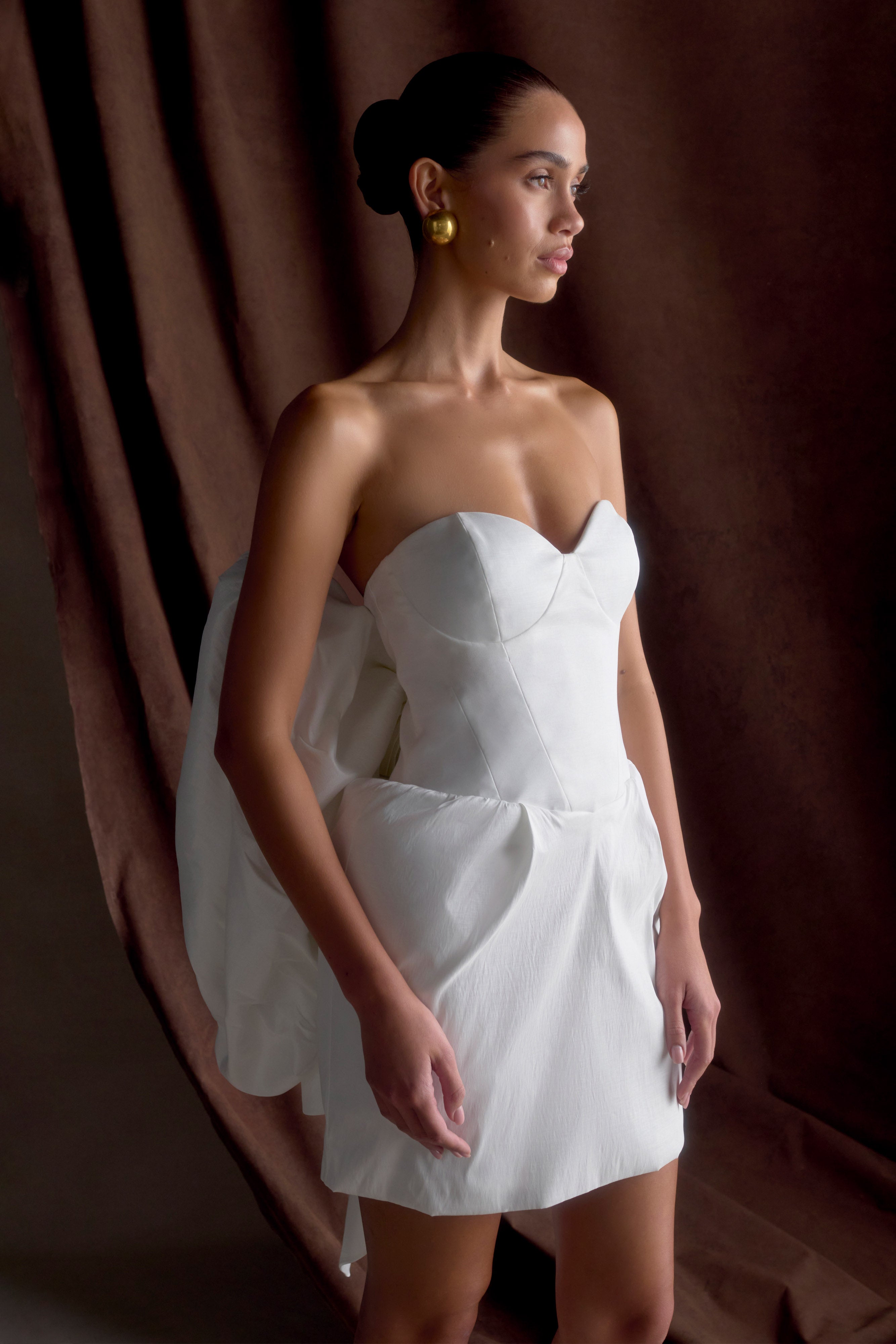 Suzette Taffeta Bow Mini Dress - White、mySite、solidvoid