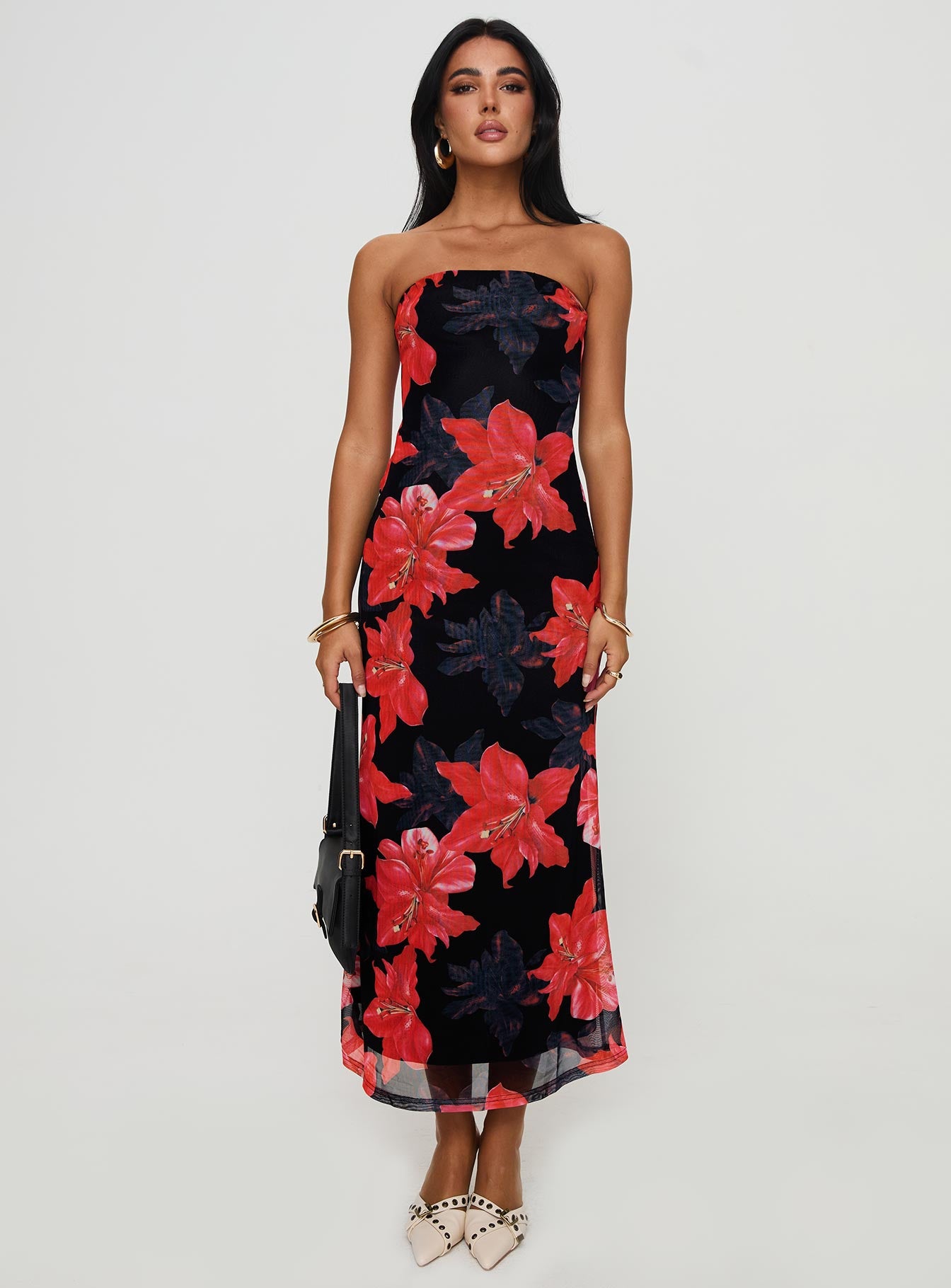 Celik Strapless Maxi Dress Black / Floral、mySite、solidvoid