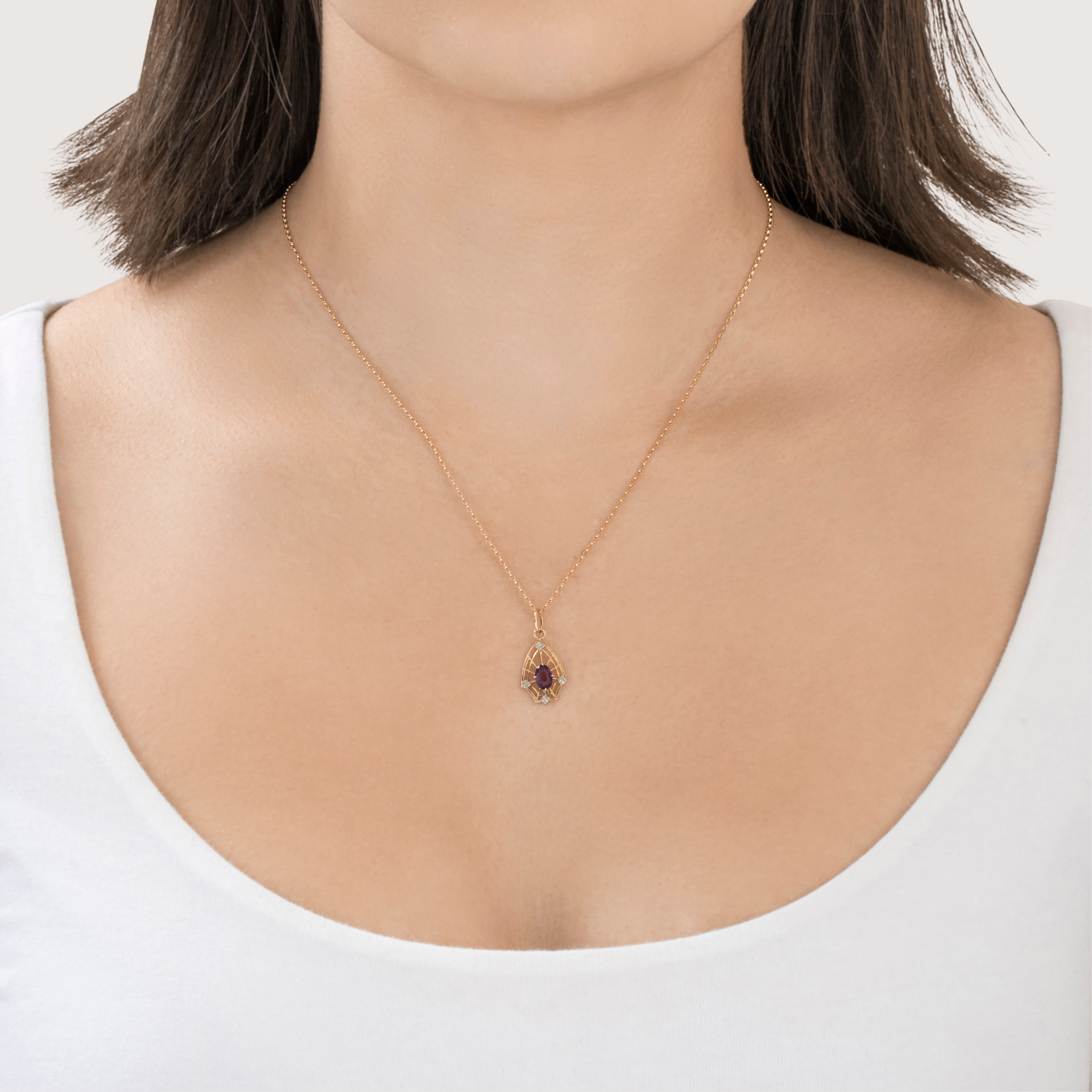 Antique 10k Yellow & White Gold Purple Glass Openwork Milgrain Charm / Pendant、mySite、hinf8tx79