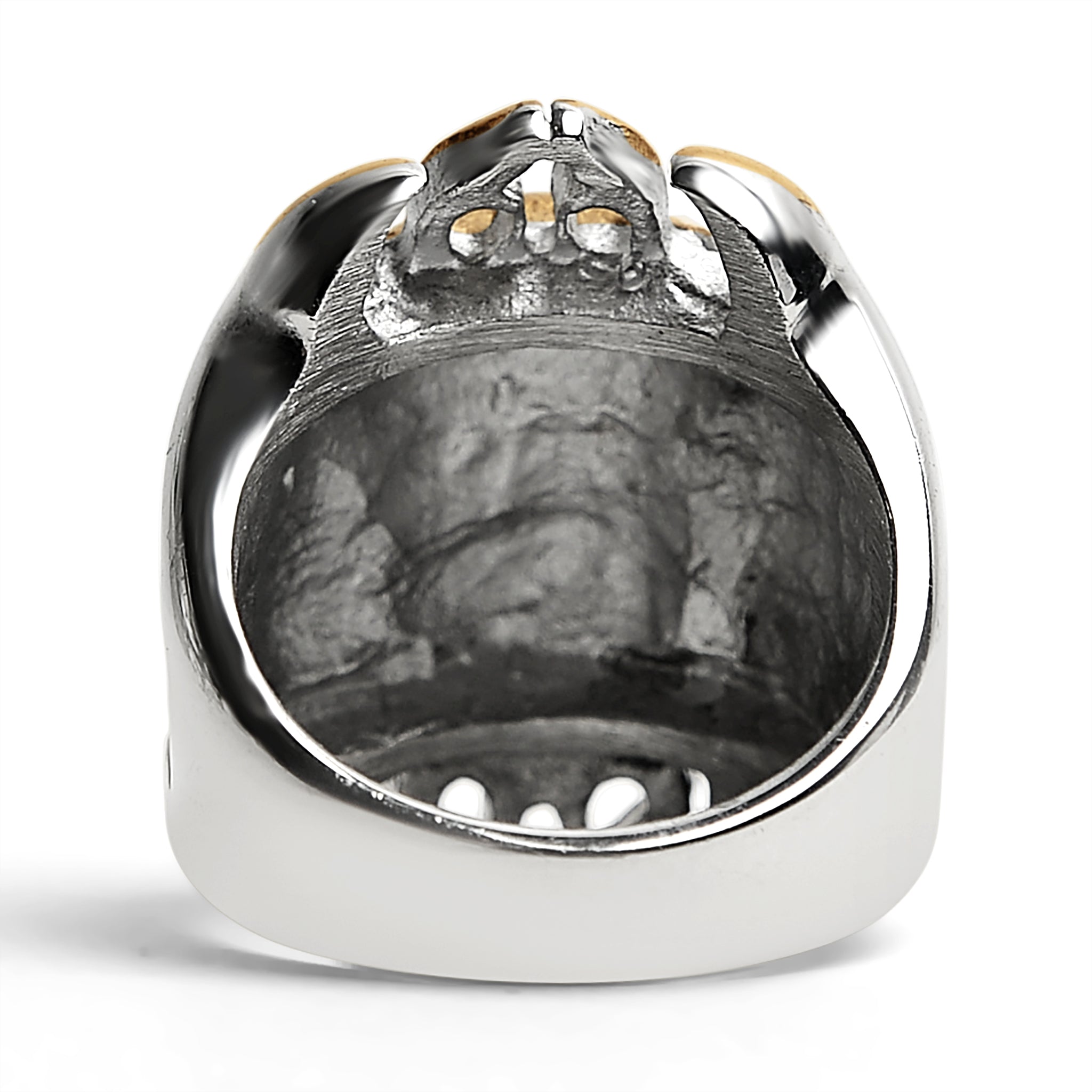 Stainless Steel Red CZ Eyed Flaming Skull With 18K Gold PVD Coated Accents Ring / SCR0250、mySite、dreamappss