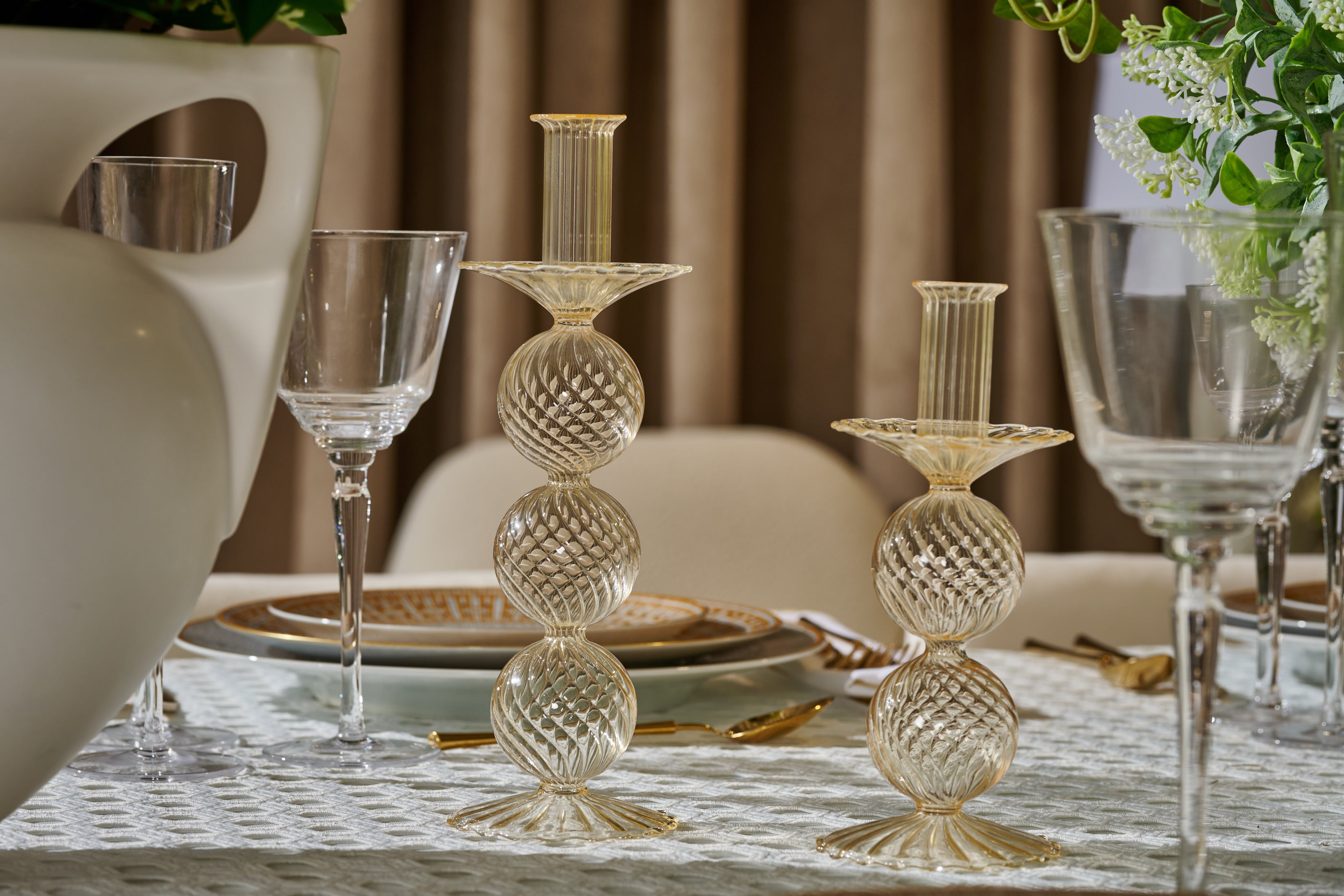  Kim Seybert Bella Champagne Short Candle Holder Set of 2、mySite、elrpsem3k