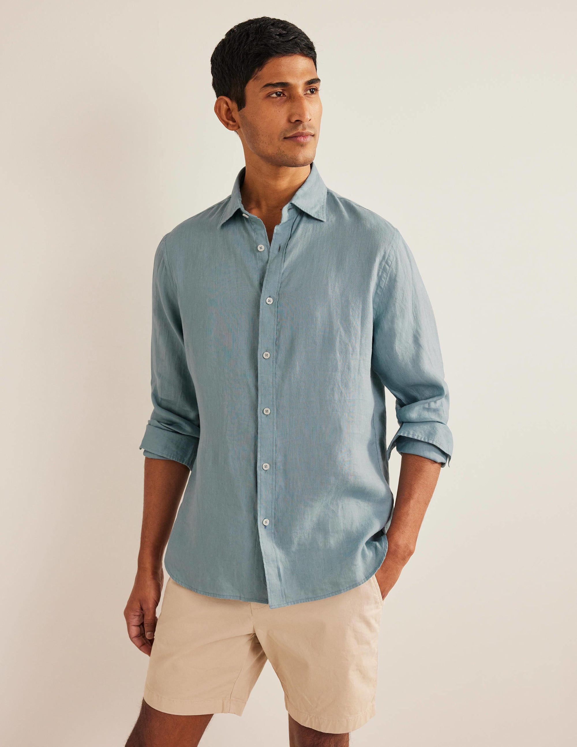  Cutaway Collar Linen Shirt-Washed Blue、mySite、ashleygrahame