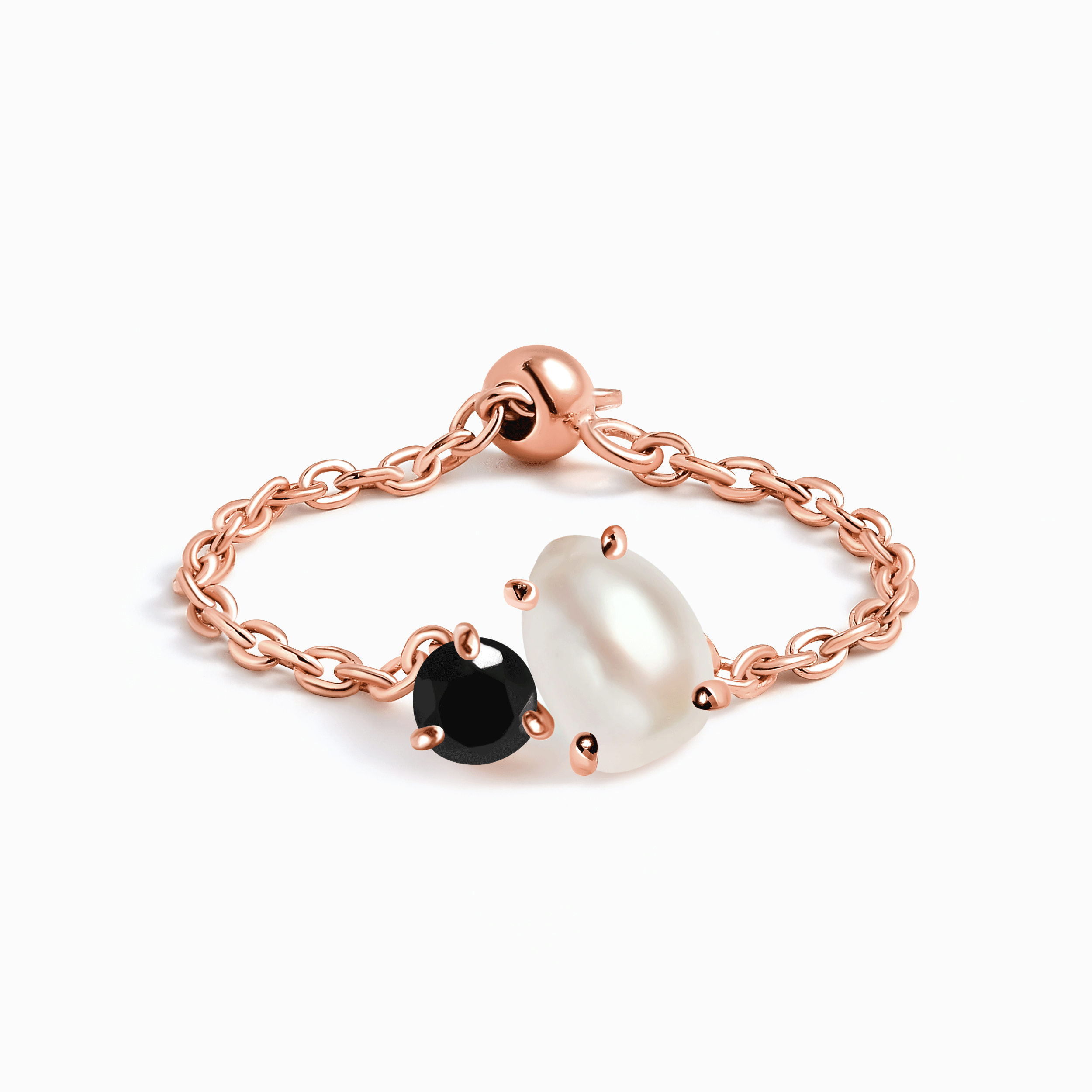 Pearl Black Obsidian Adjustable Chain Ring - Nura、mySite、hinf8tx79