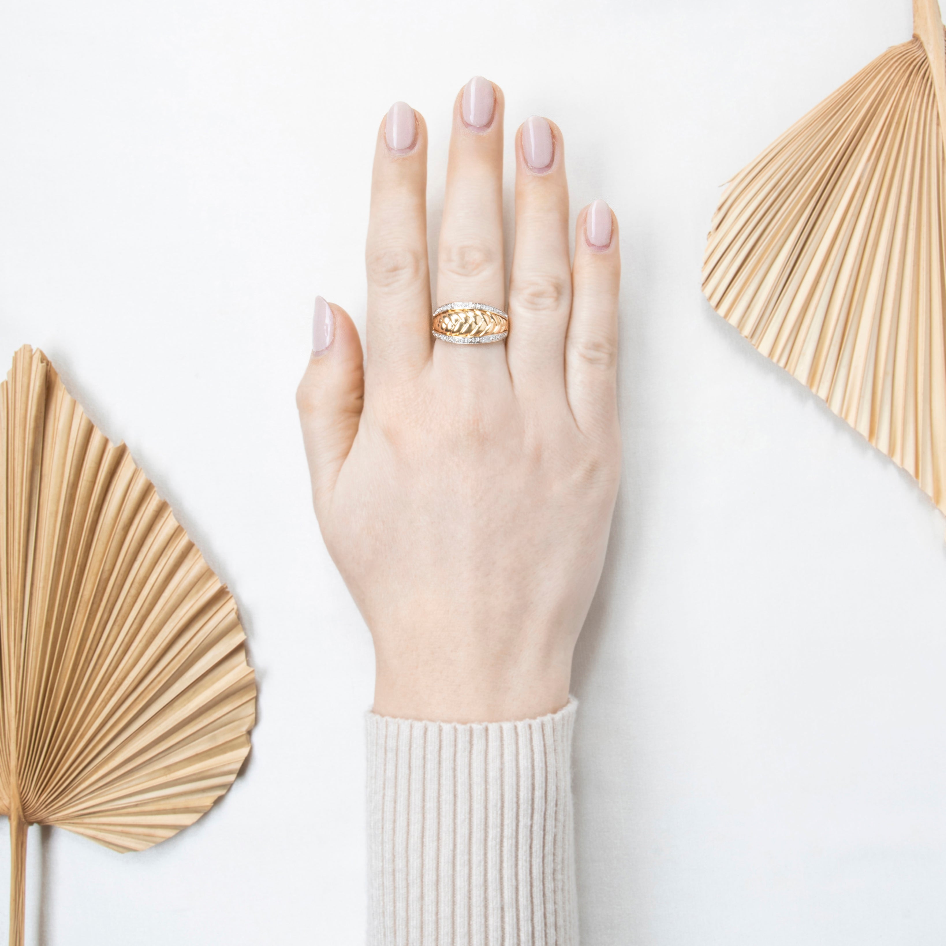 Vintage Chinese 14k Yellow Gold Diamond Woven Fishtail Bombe Ring 8.25、mySite、hinf8tx79