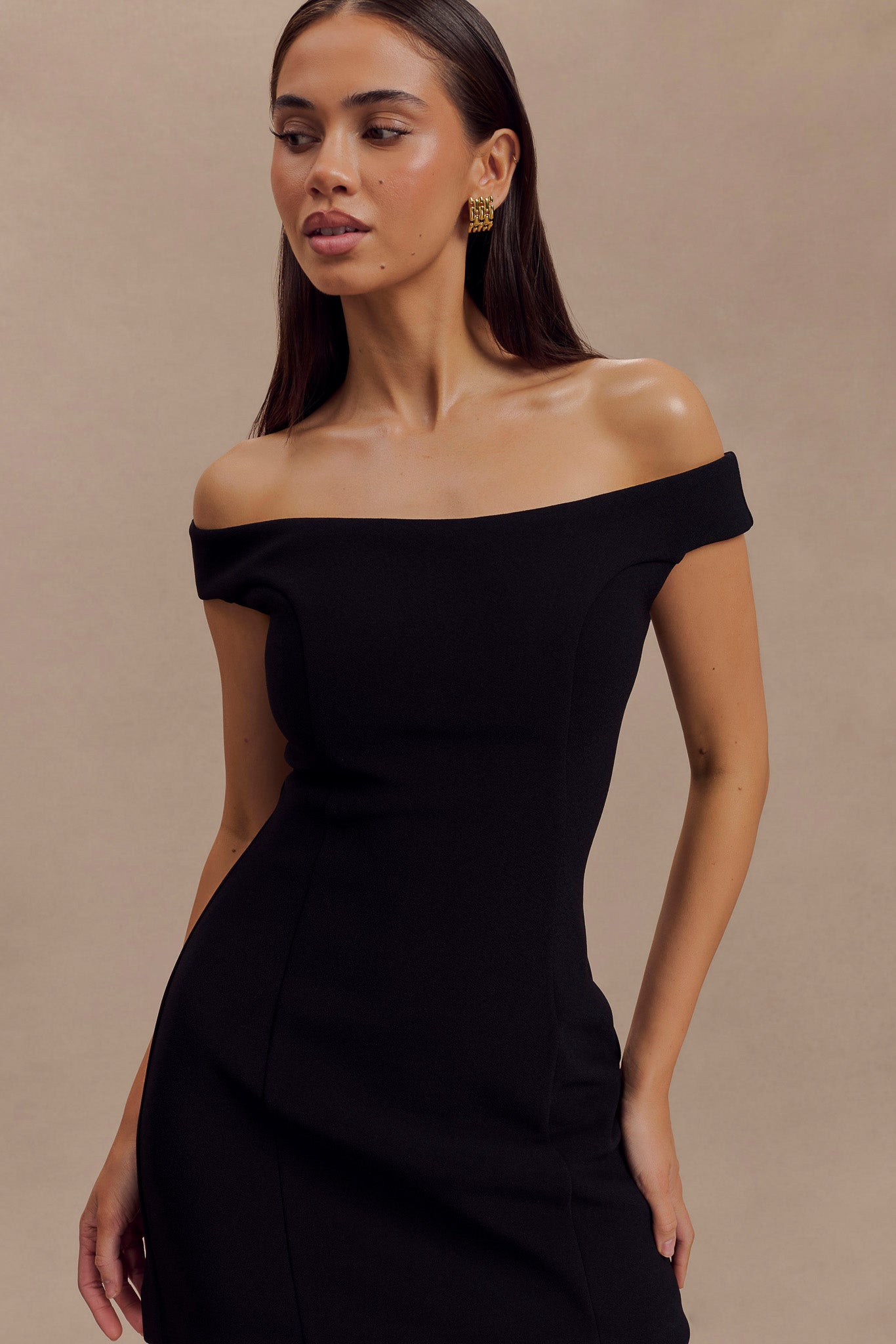 Cassidy Crepe Off Shoulder Mini Dress - Black、mySite、solidvoid
