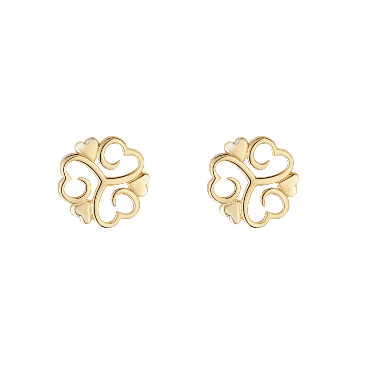  10K Gold Fancy Shamrock Stud Earrings