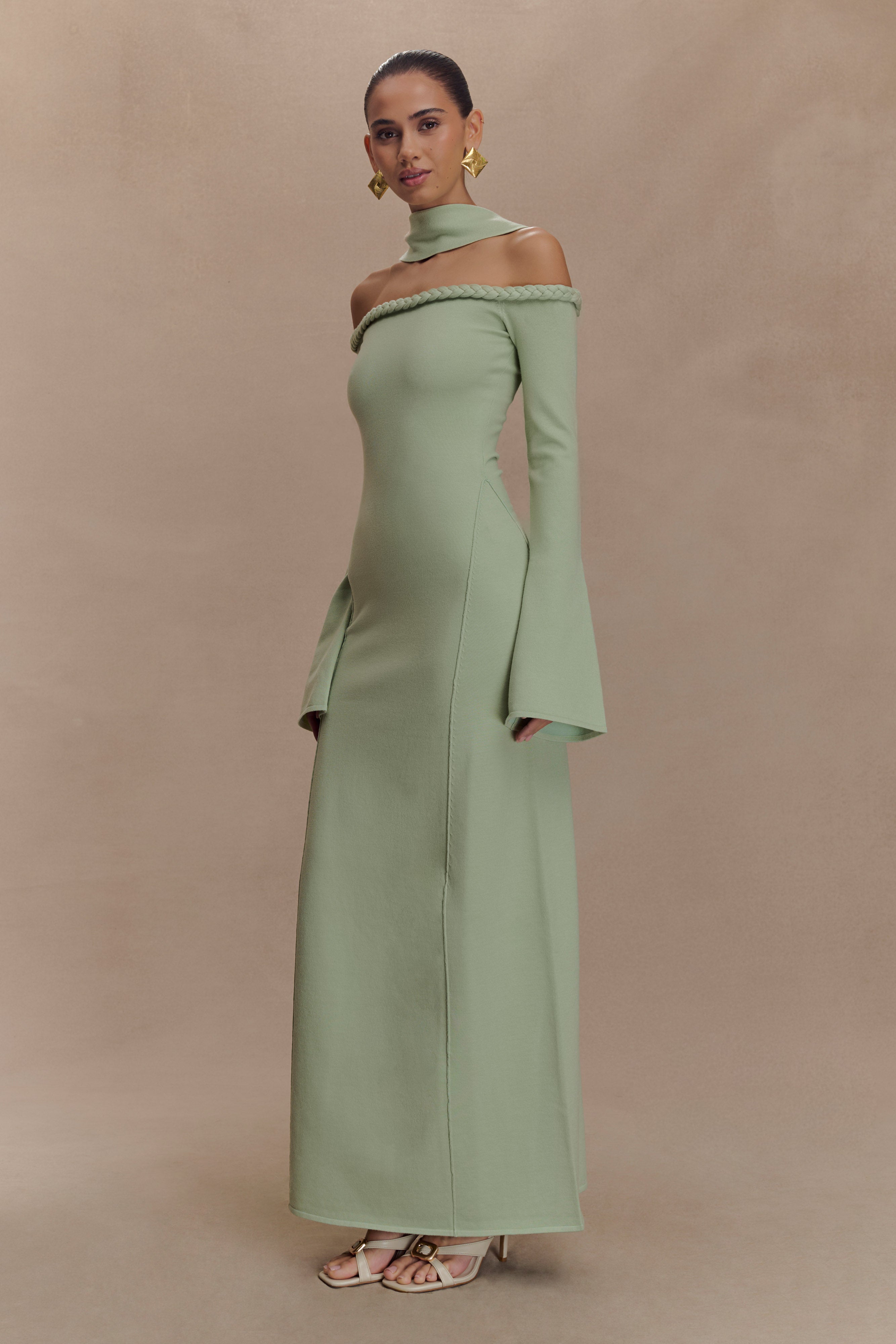 Heidi Strapless Knit Scarf Maxi Dress - Pastel Green、mySite、solidvoid
