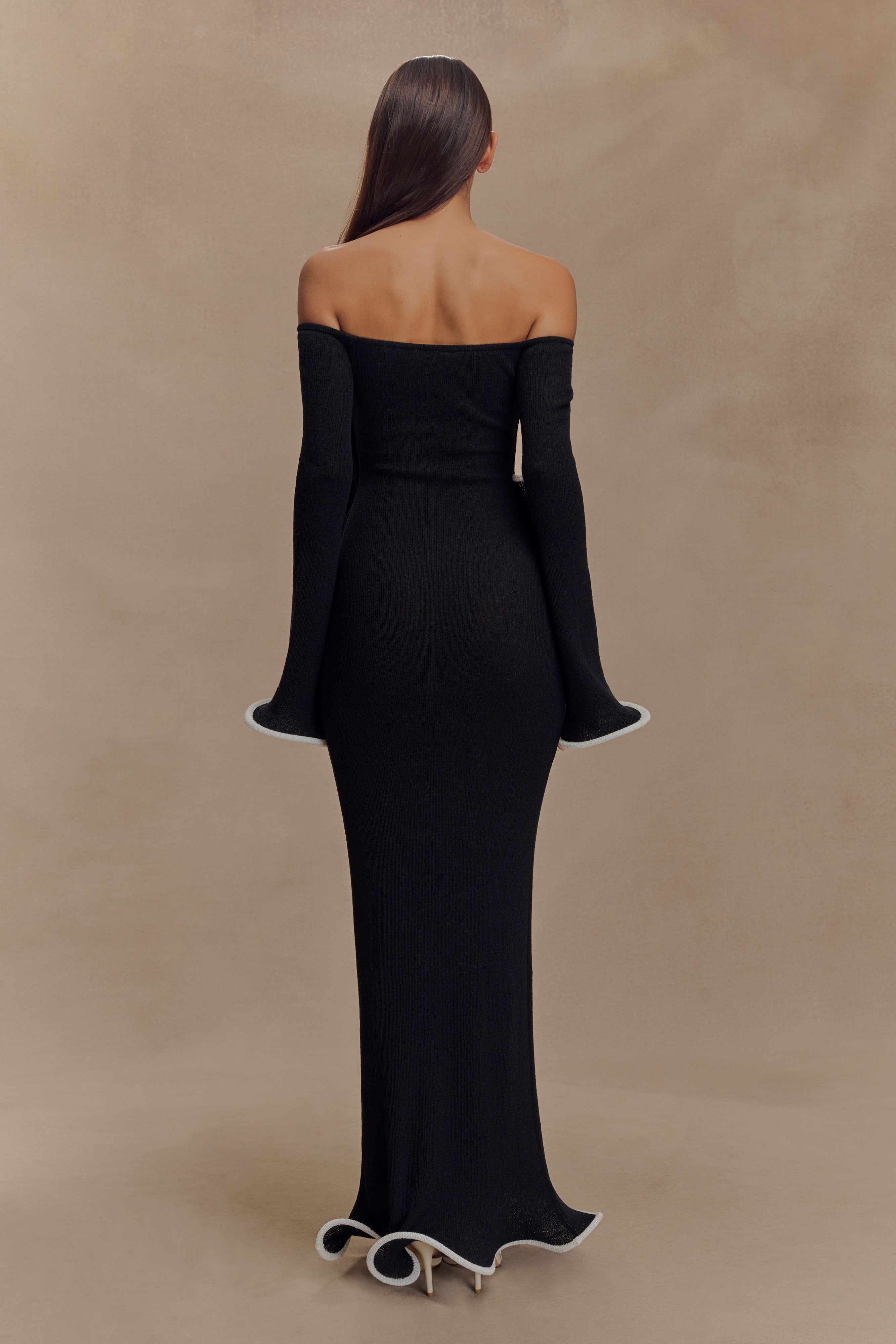 Sandrine Off Shoulder Knit Maxi Dress - Black/White、mySite、solidvoid