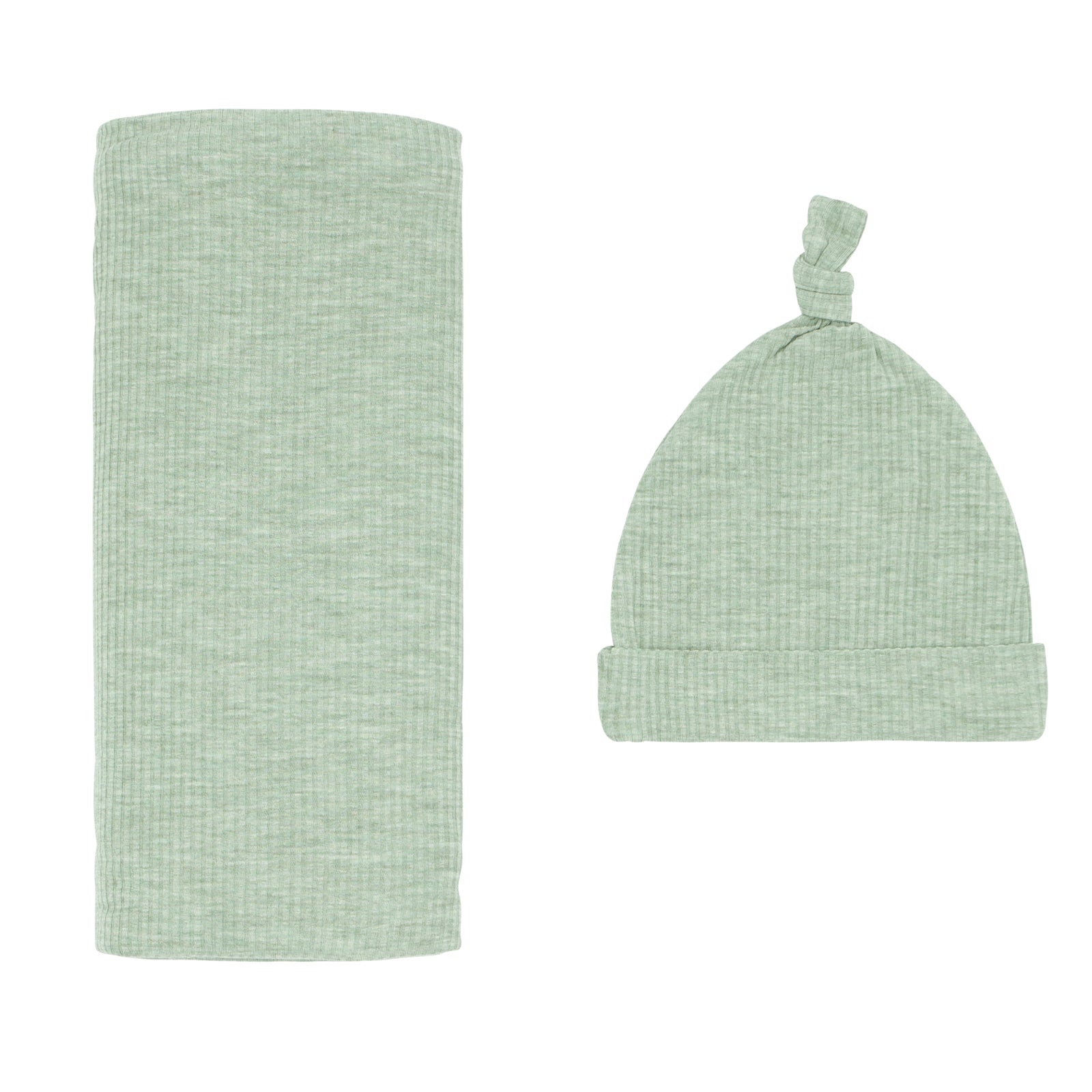 Heather Sage Ribbed Swaddle & Hat Set、mySite、g9winljtr