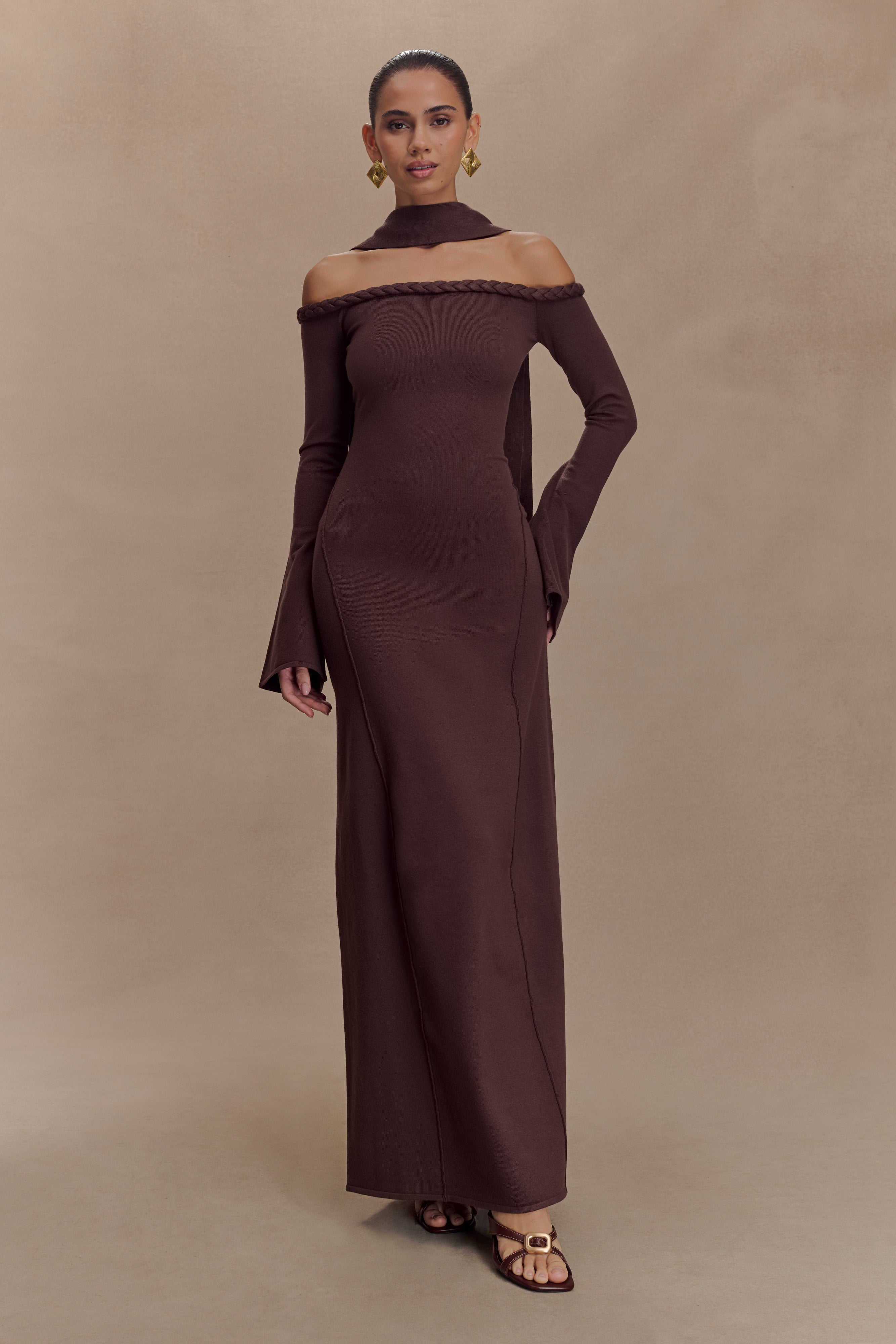 Heidi Strapless Knit Scarf Maxi Dress - Dark Chocolate、mySite、solidvoid