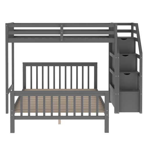 Twin over Full Loft Bed with Staircase,Gray(OLD SKU:SM000107AAE)、、casual