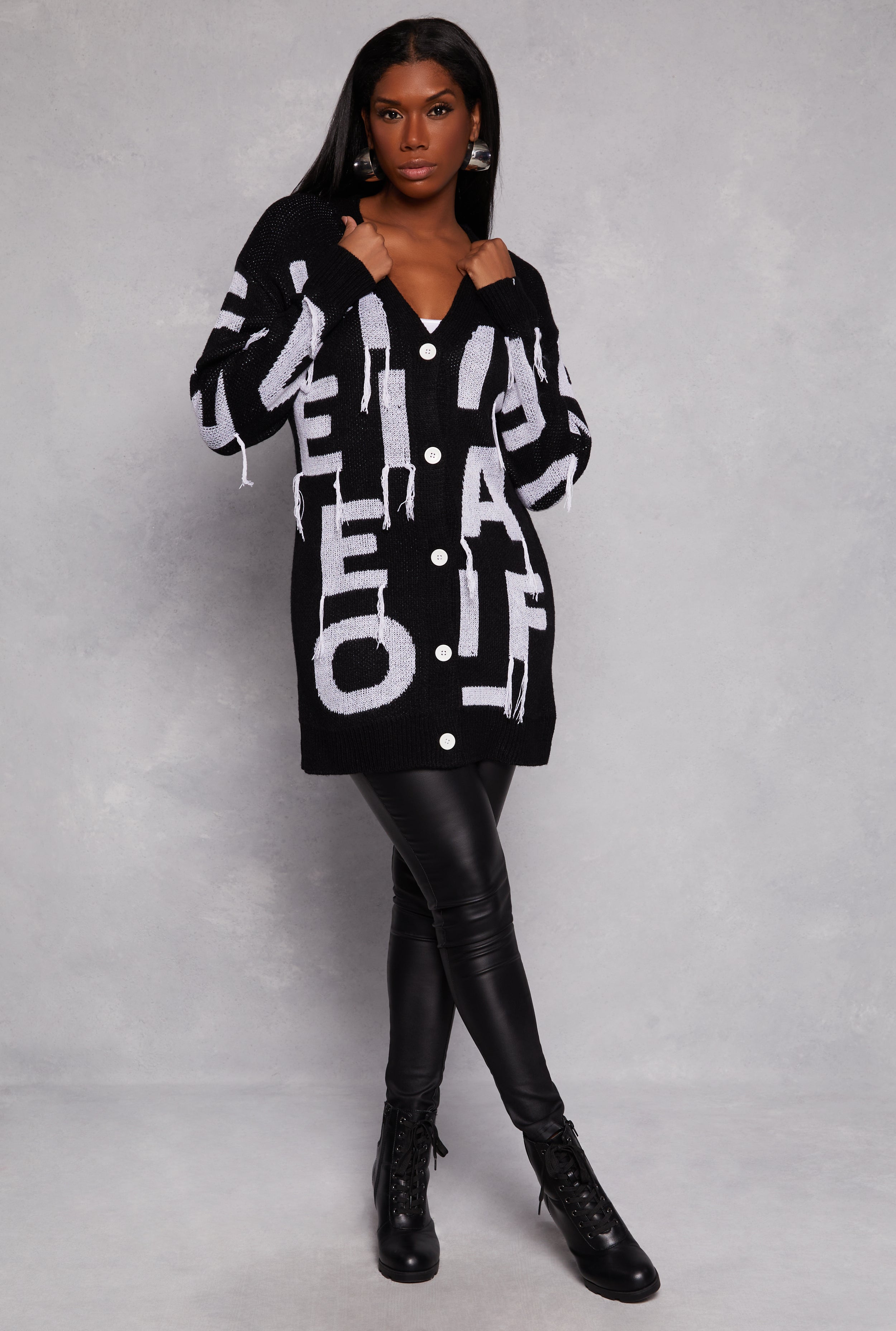 Alphabet Fringe Detail Button Front Cardigan、mySite、camillekostekn