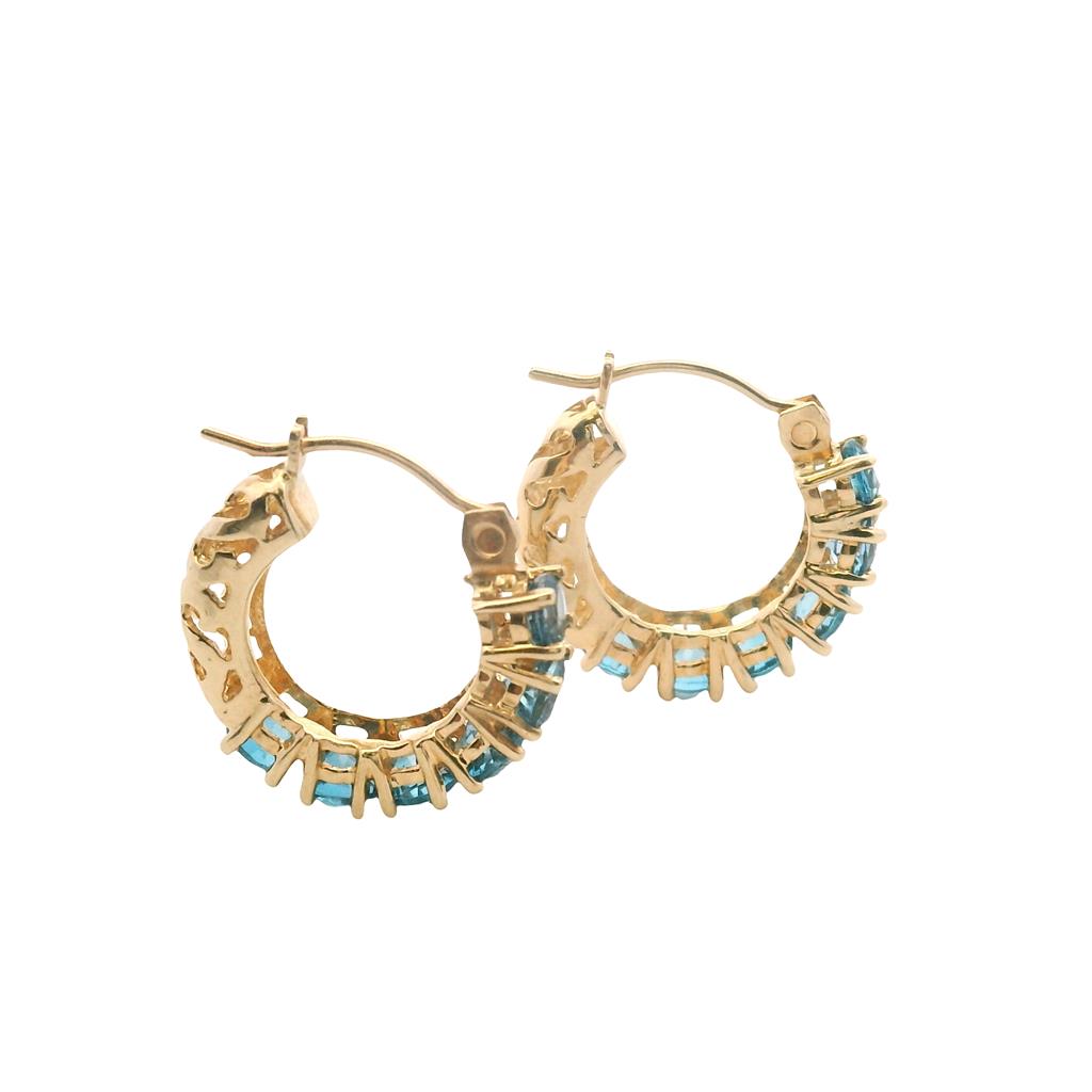  Estate 14K Yellow Gold 1.20ctw Blue Topaz Hoop Earrings