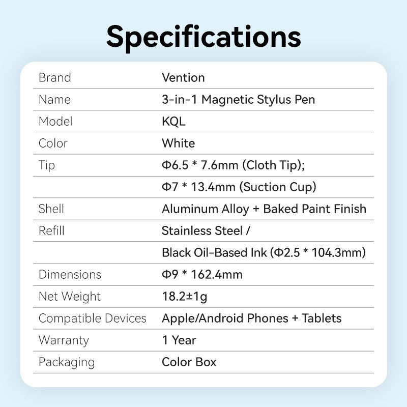 Vention 3-in-1 Magnetic Stylus Pen White Aluminum Alloy Type、mySite、fannypackpong