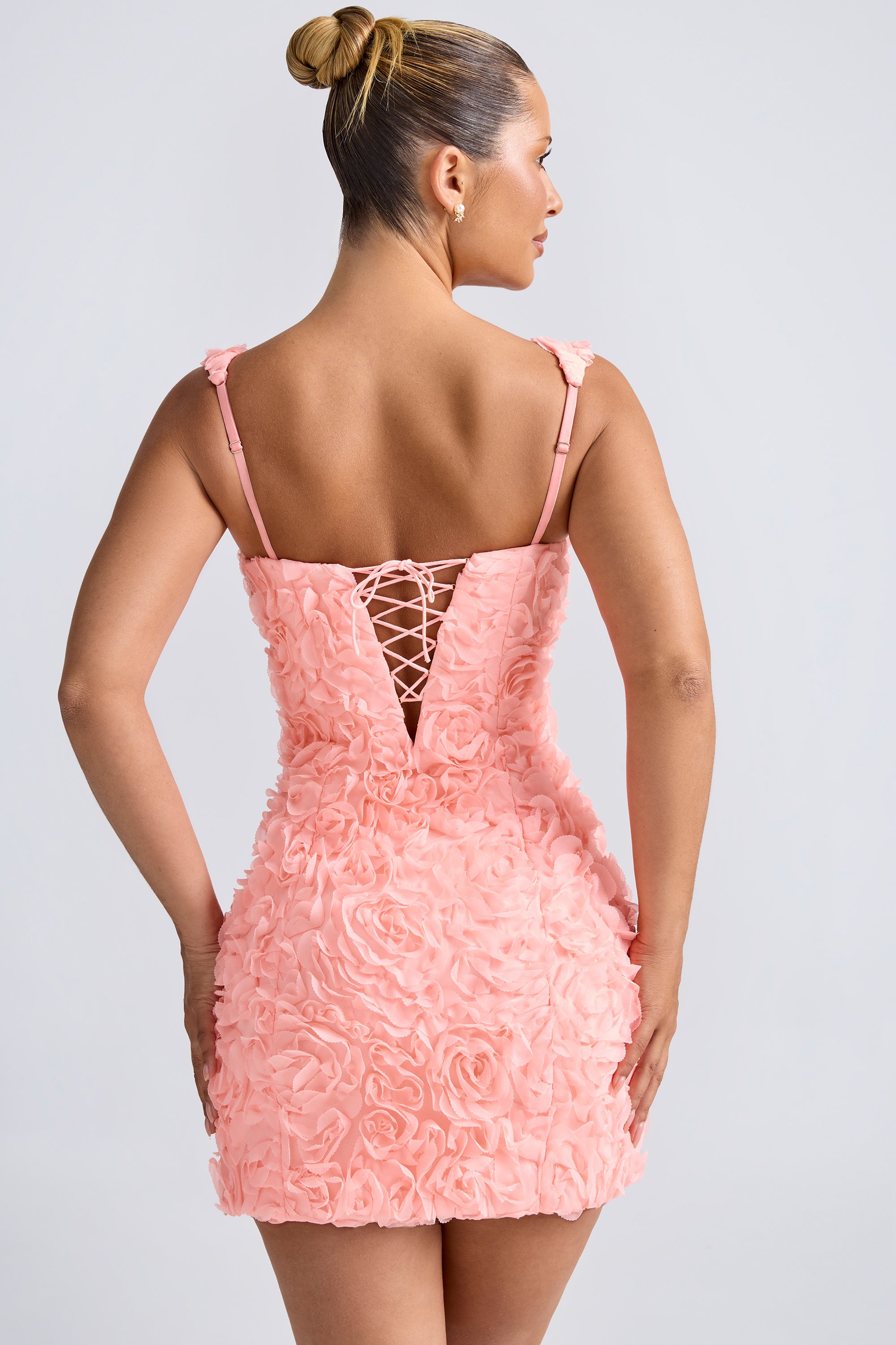 Floral-Appliqué Corset Mini Dress in Coral、mySite、solidvoid