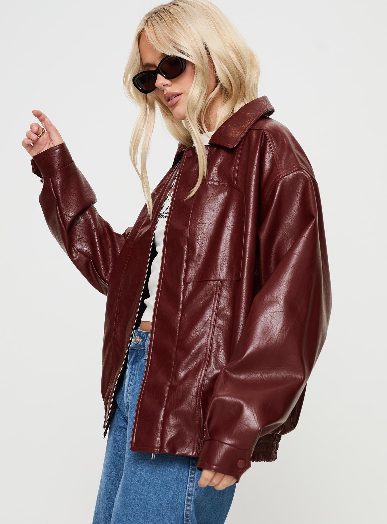 Devija Faux Leather Jacket Burgundy、mySite、solidvoid