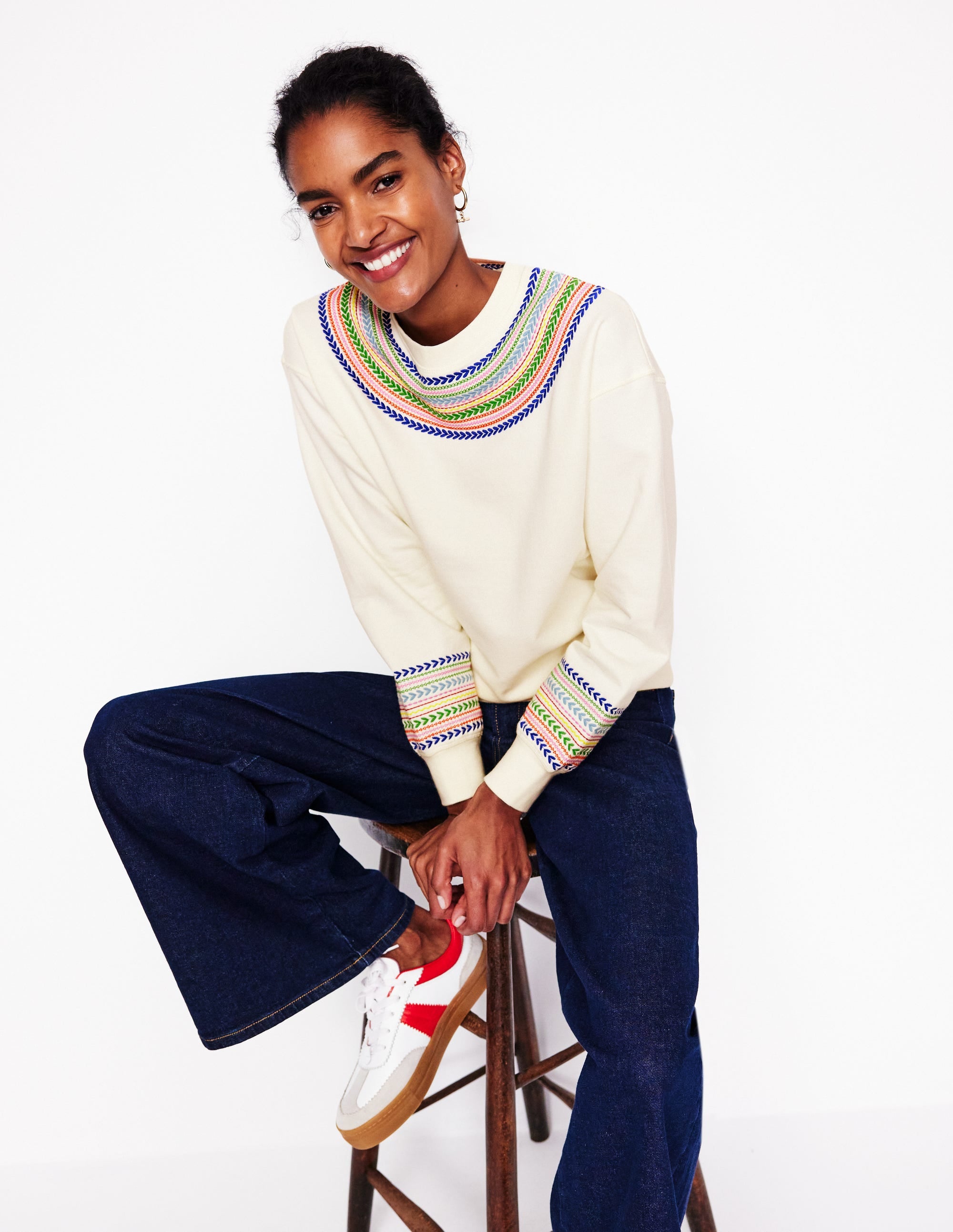  Emi Embroidered Sweatshirt-Ivory, Multi Fairisle、mySite、ashleygrahame