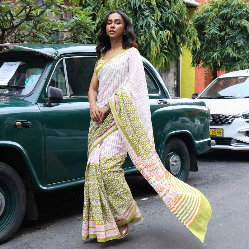 Cotton Saree | Hand Block Print | Green、mySite、camillekostekn