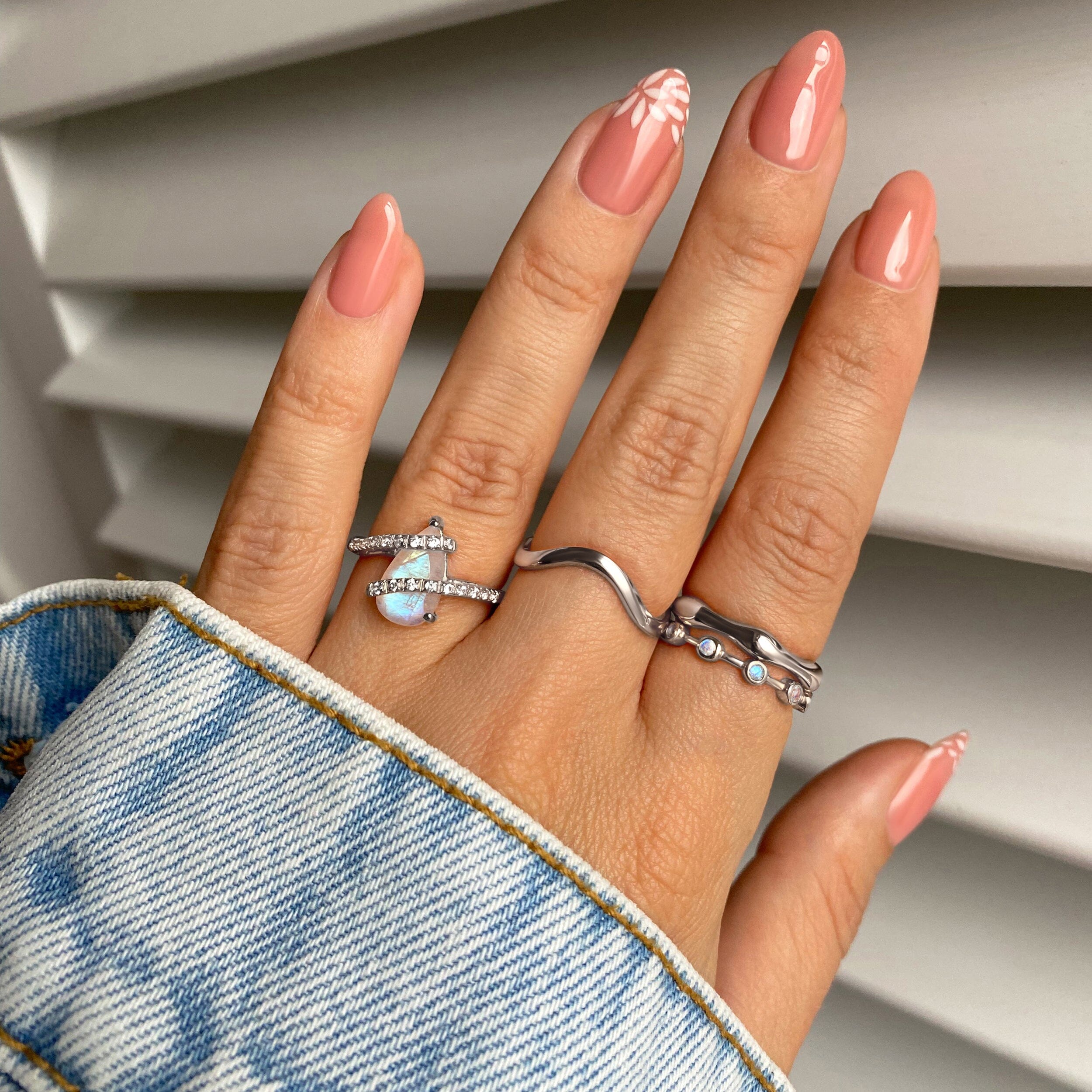 Moonstone White Zircon Ring - Bypass、mySite、hinf8tx79