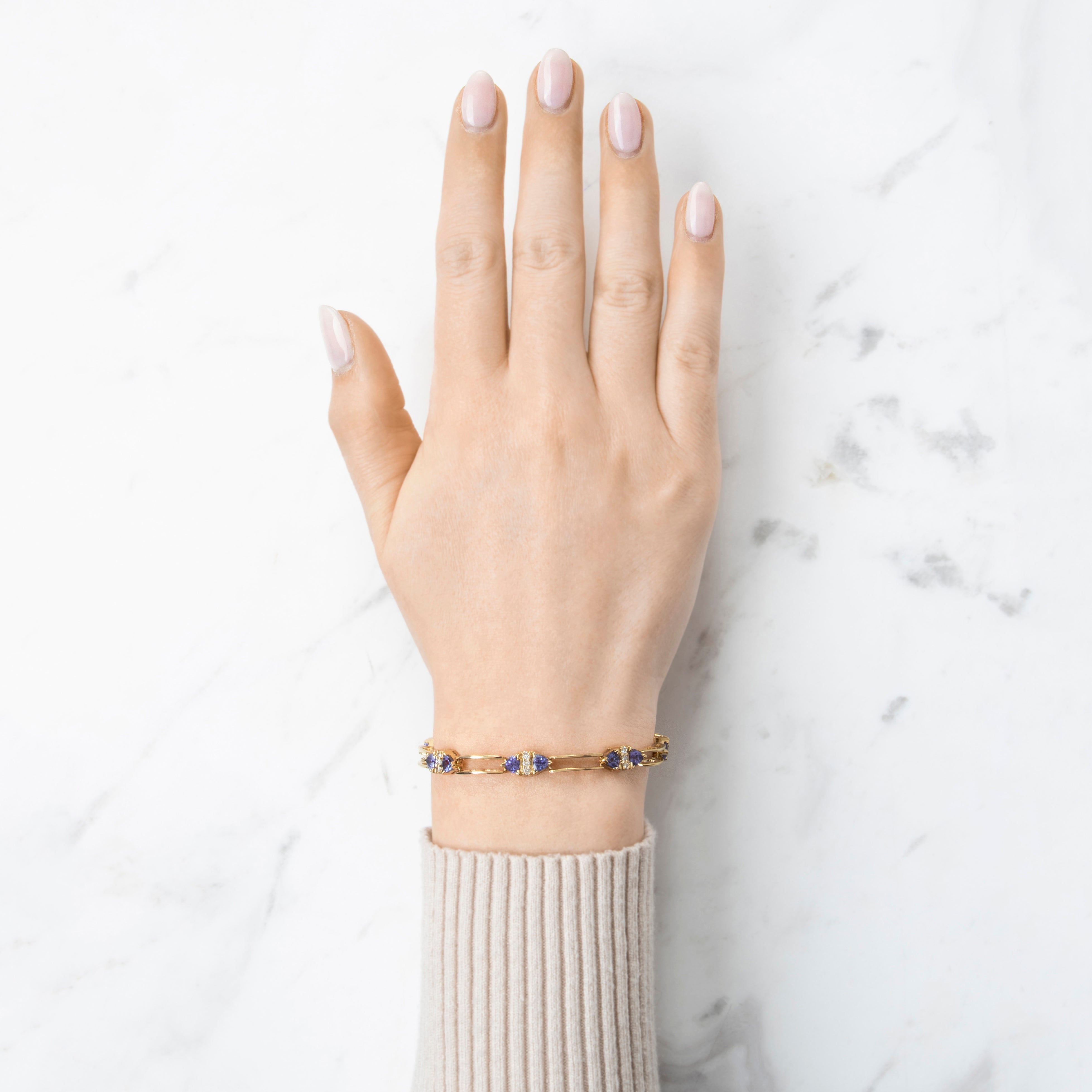 Vintage 14k Yellow Gold 2.4cttw Tanzanite .504cttw Diamond Station Bracelet 7、mySite、hinf8tx79