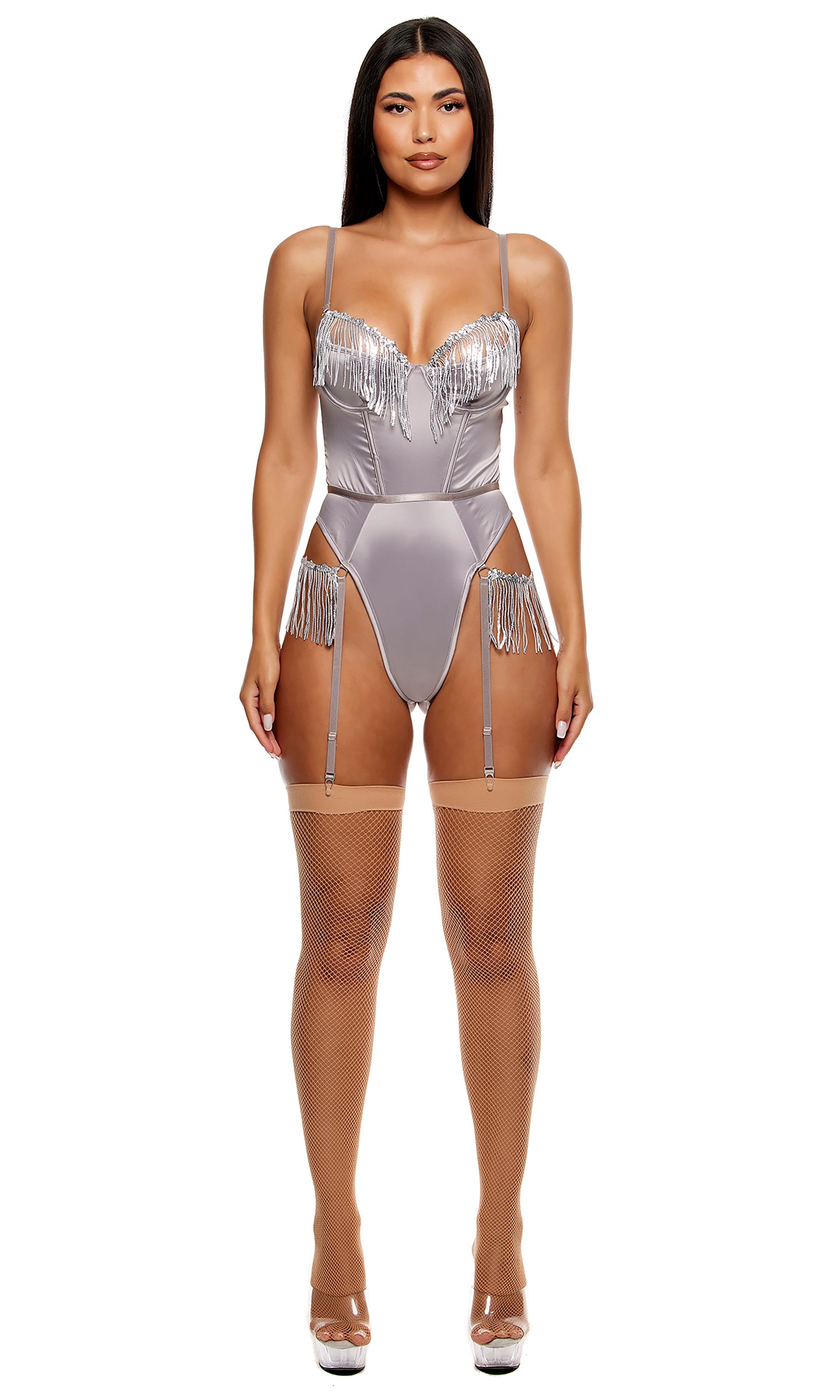 Peep Show Sequin Fringe Teddy - Silver、mySite、bengalsvssteelers