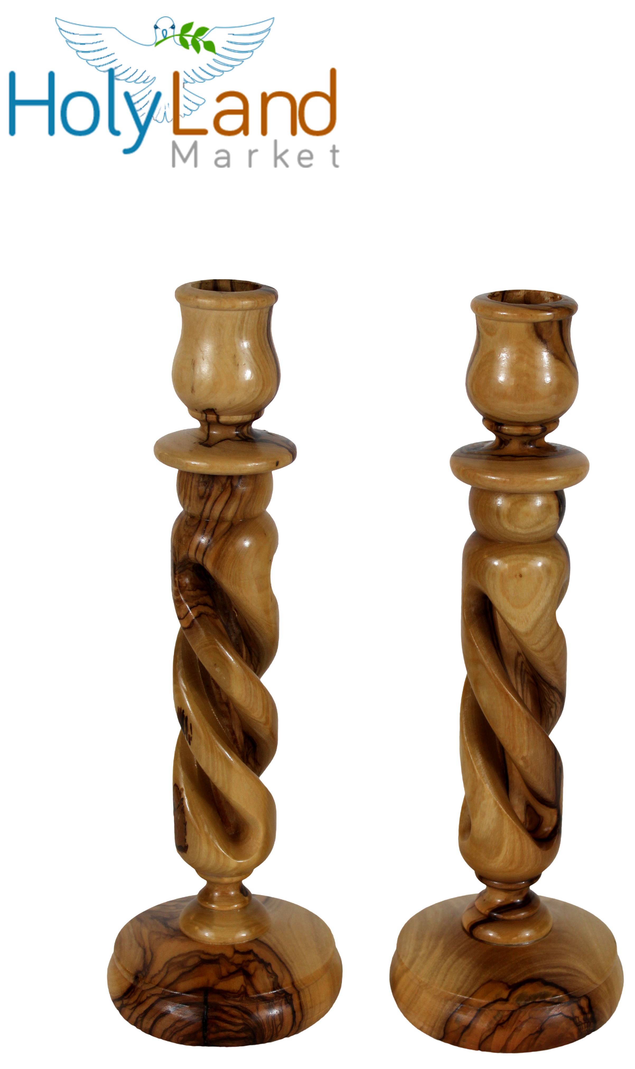  Holy Land Market Inspirational 9 Inches High Olive Wood Candle Holder Sticks - Hand Carved Taper Candle Holders from Bethlehem - High Quality by Christian Family - Natural Swirl Grain Detail、mySite、elrpsem3k