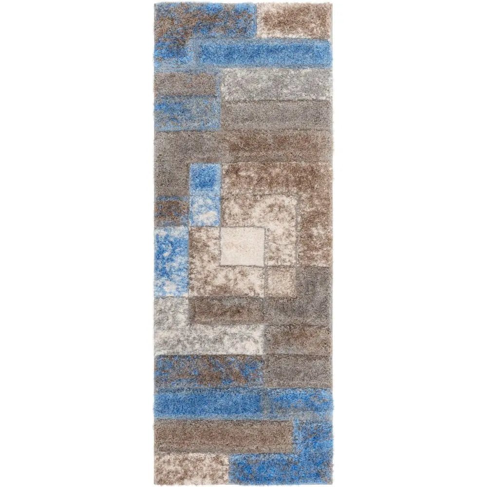Kenzo Retro Geometric Pattern 3D Textured Shag Grey Light Blue Rug、mySite、gigharbornorthrealestate