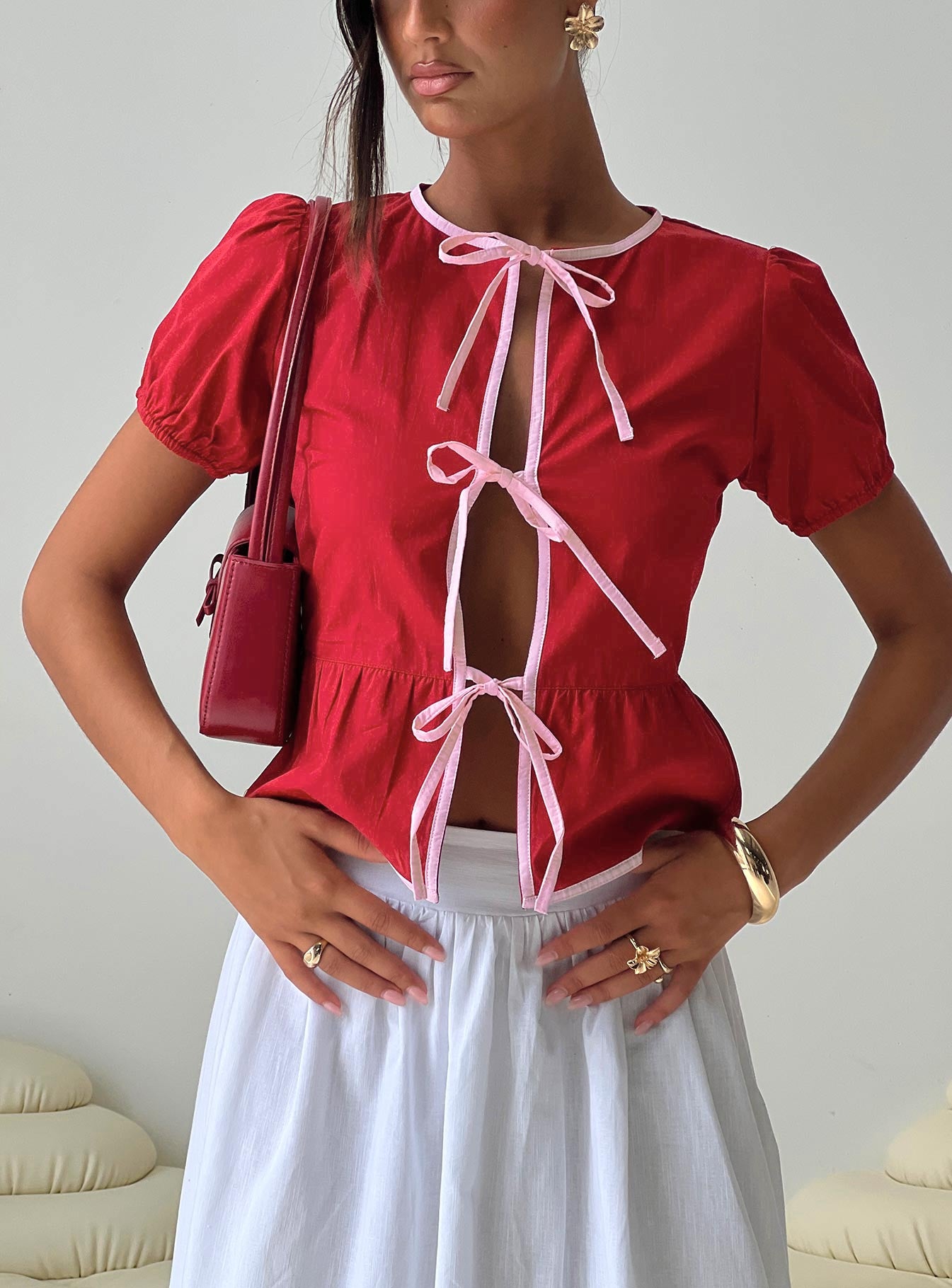 Ryota Blouse Red/pink、mySite、solidvoid