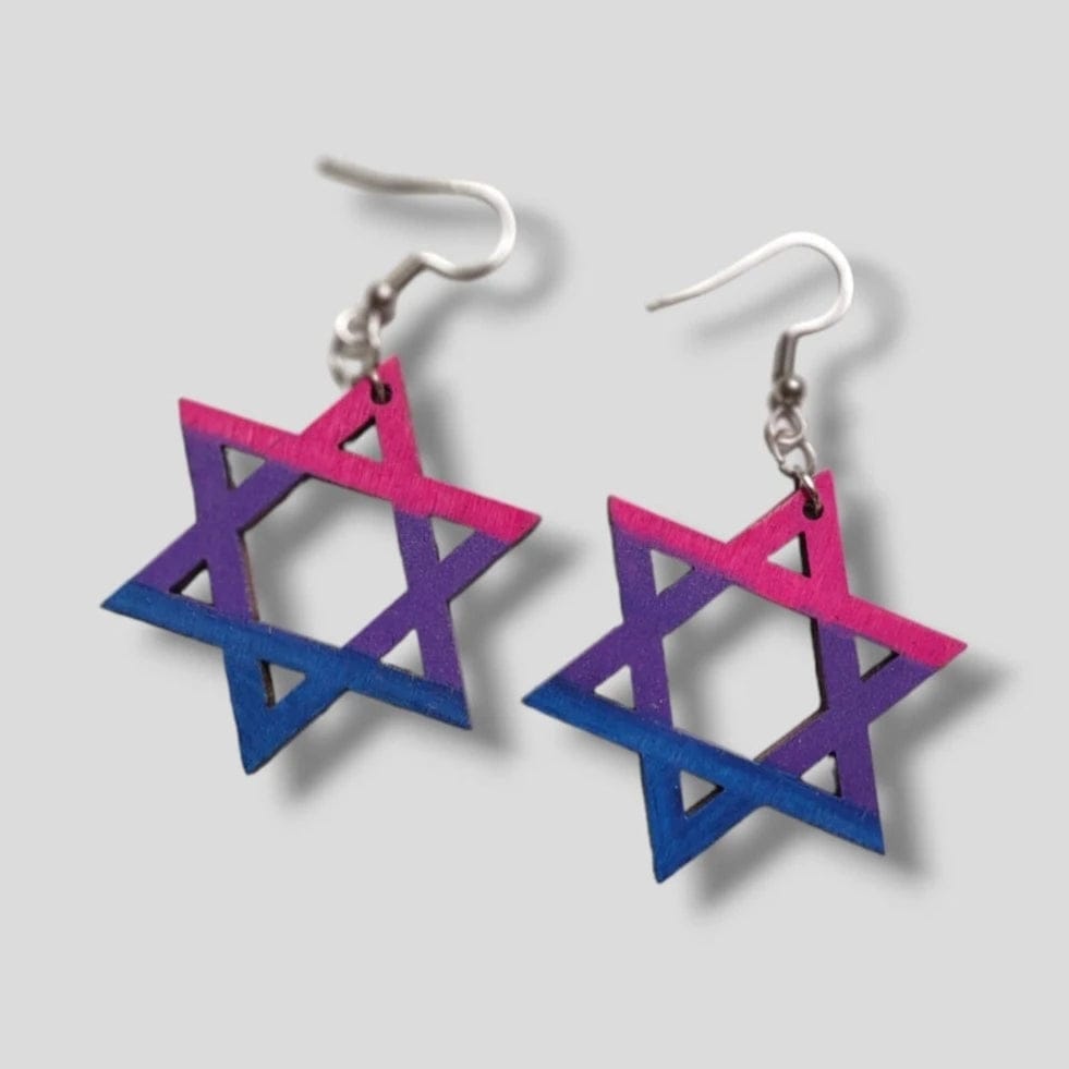 Wooden Bisexual Flag Star of David Earrings、mySite、topwebapps