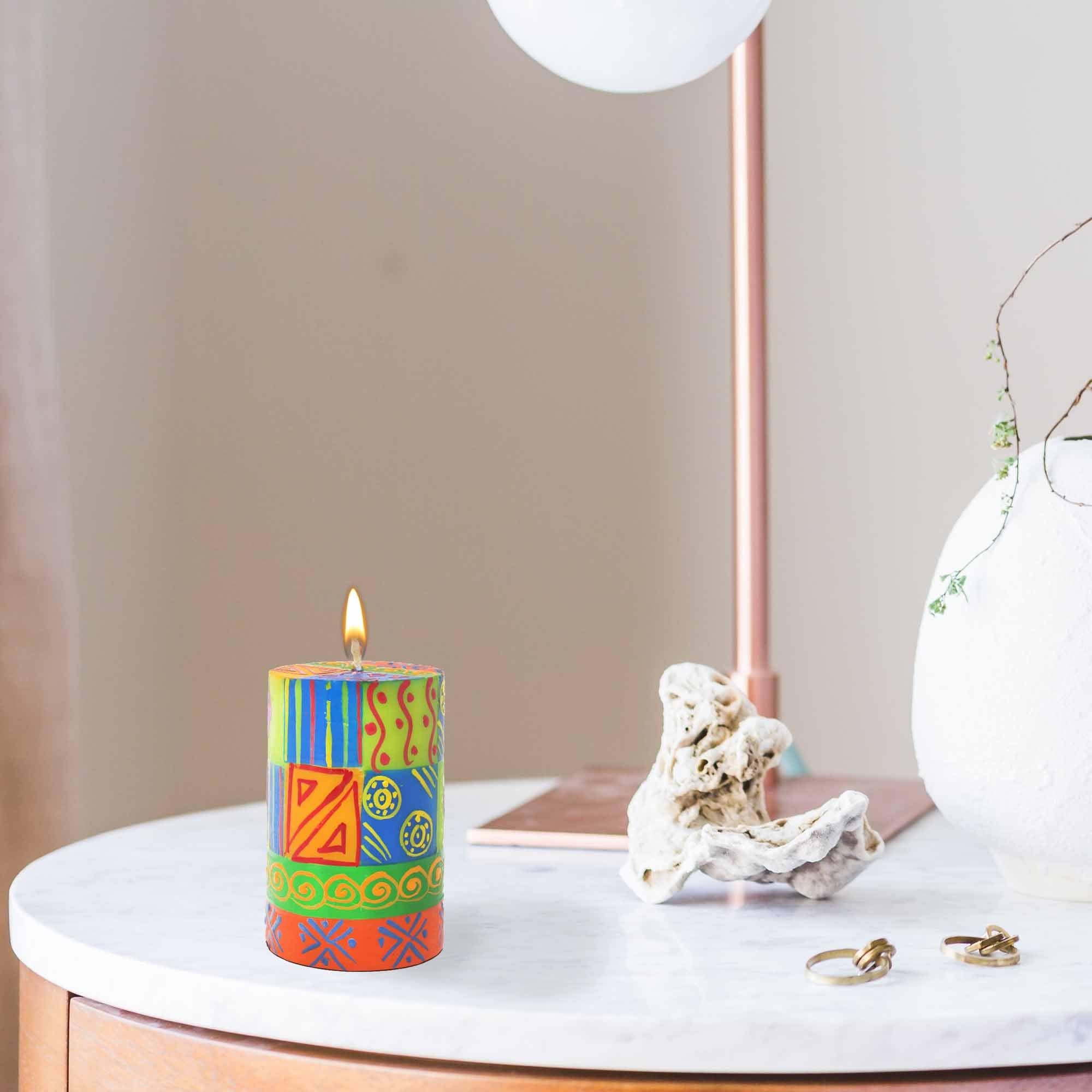 Single Boxed Hand-Painted Pillar Candle - Shahida Design - Nobunto、mySite、g9winljtr