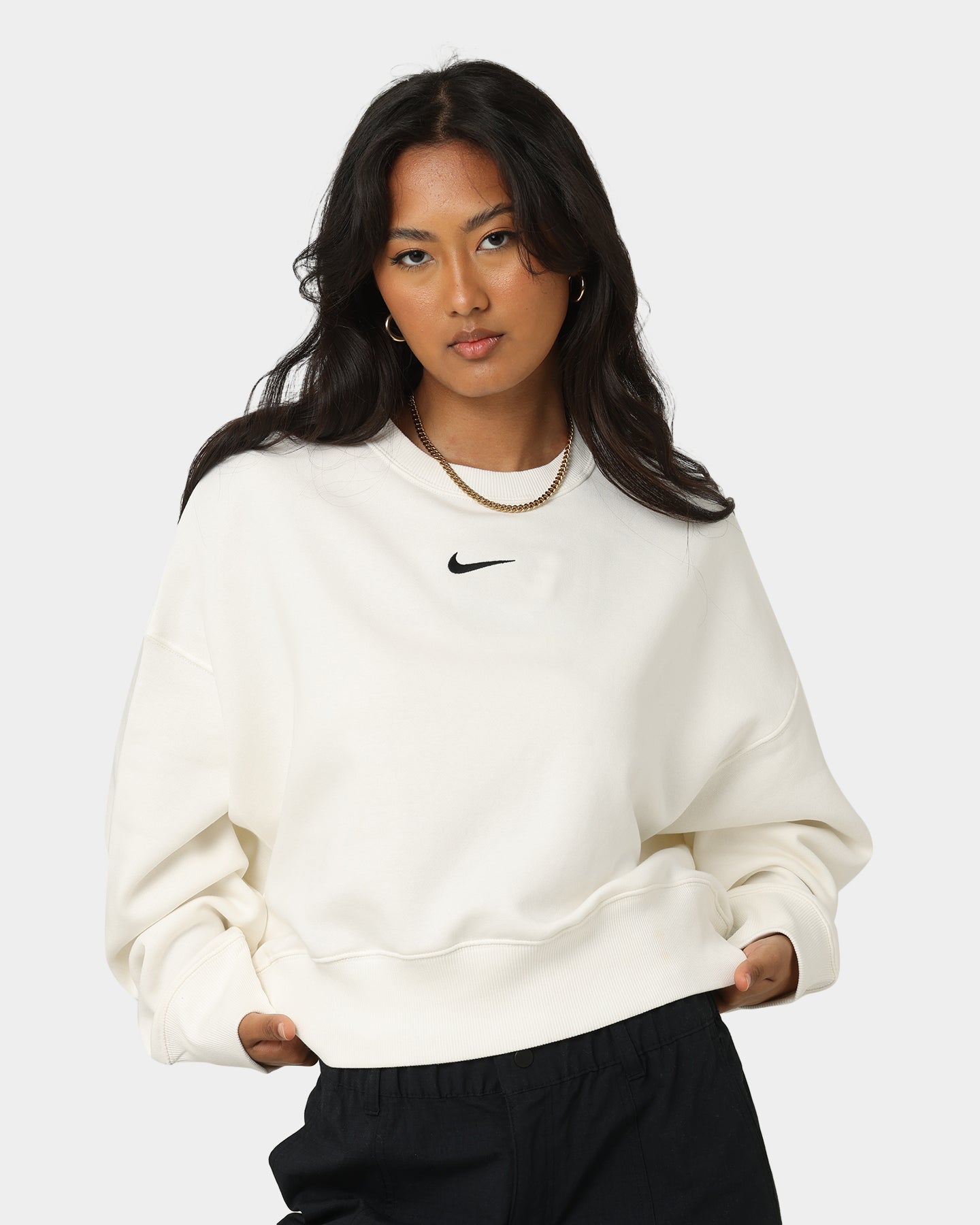 Nike Women's Nike Sportswear Style Fleece Over-Oversized Crewneck Sail/Black、mySite、zt4zffjzw