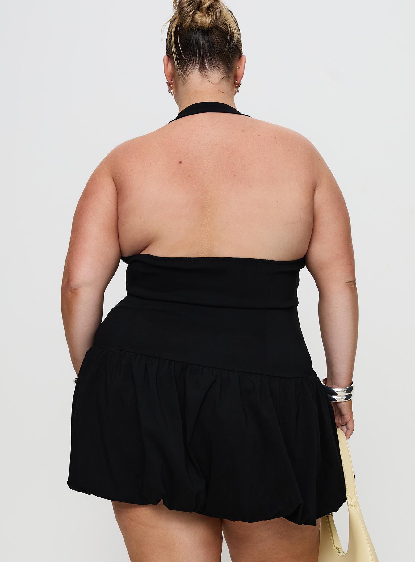 Gigli Bubble Hem Mini Dress Black Curve、mySite、solidvoid